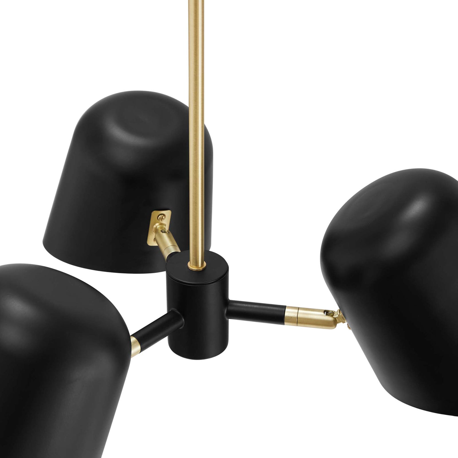 Central hub and swivel arms blend powder-coated black with elegant satin brass accents || EEI-5301-BLK || detail_studio
