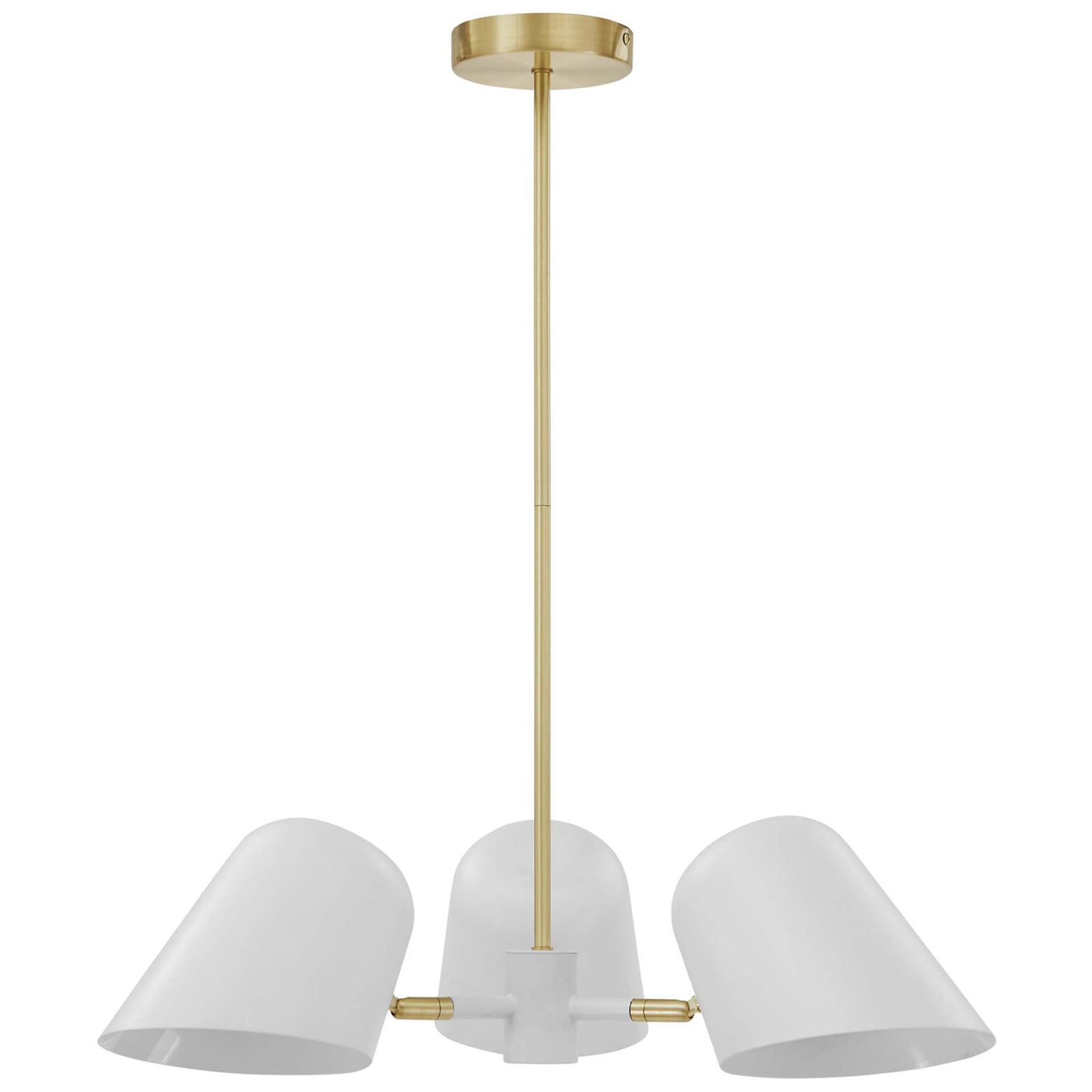 Three directional metal shades radiate from a minimalist hub for versatile ambient or task lighting || EEI-5301-WHI || front_studio