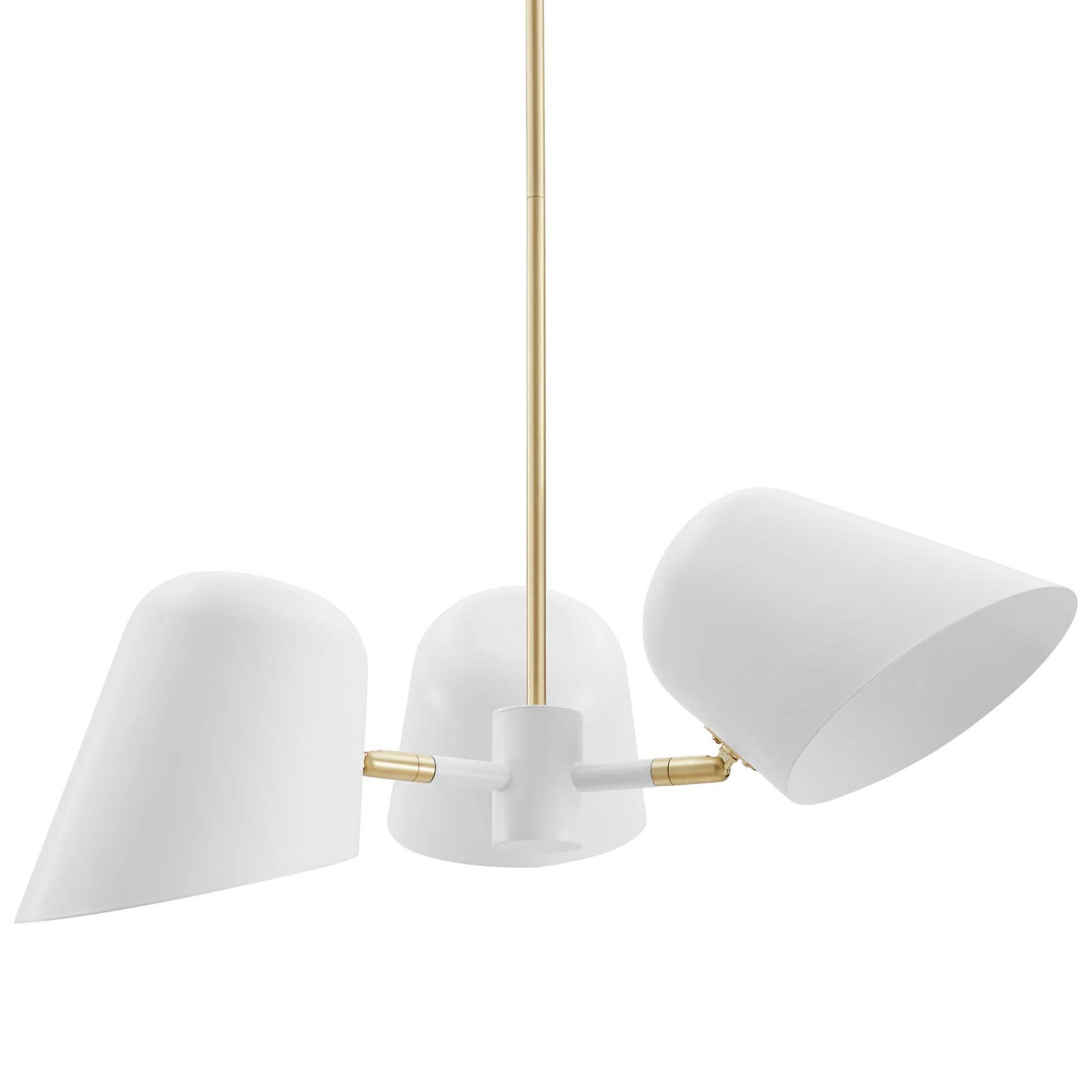 Clustered white shades form a striking profile, anchored by a slim satin brass rod || EEI-5301-WHI || detail_studio