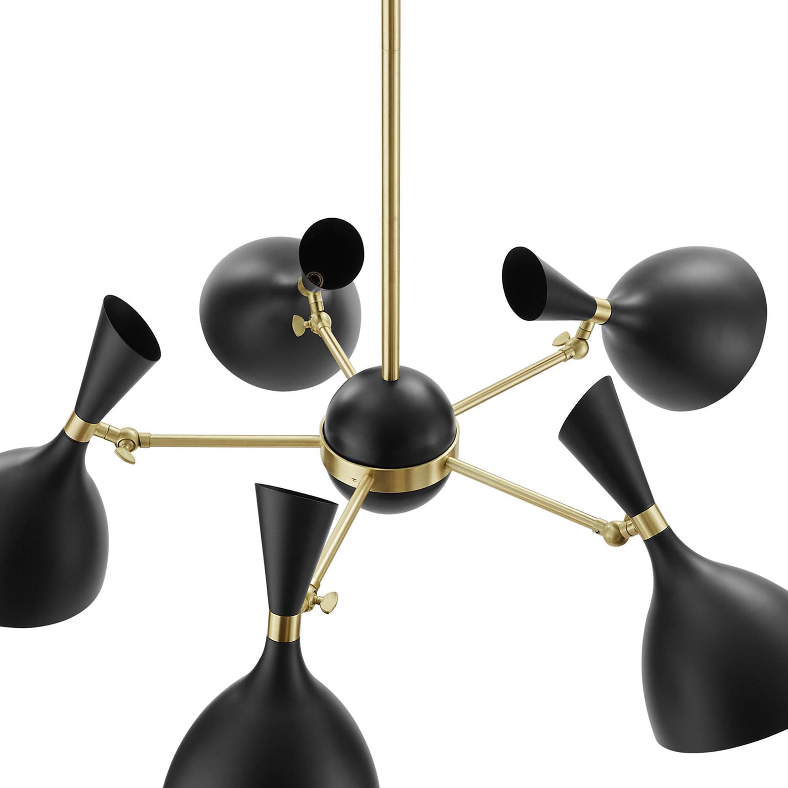 Adjustable arms and central hub with satin brass detailing || EEI-5310-BLK || detail_studio