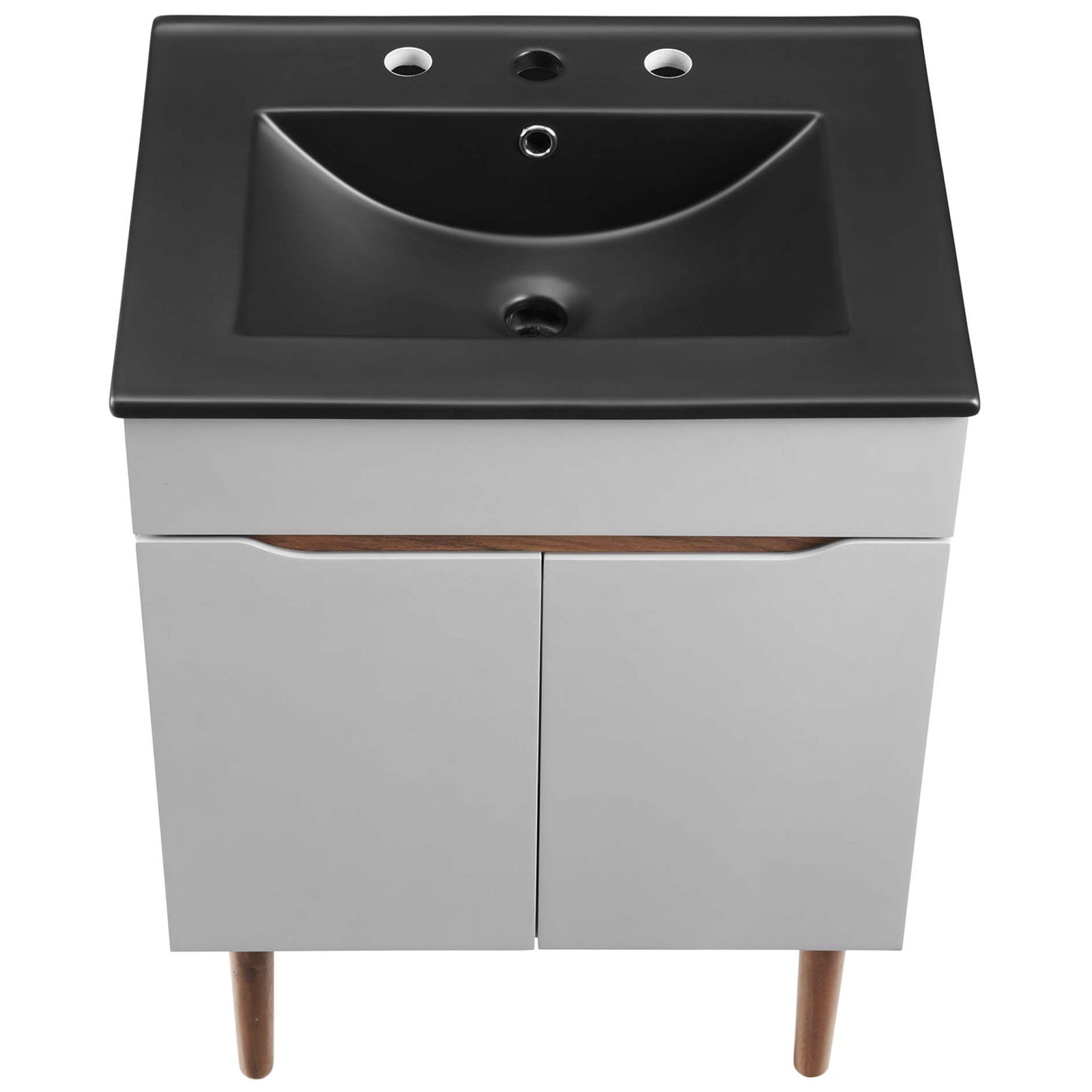 Matte black basin with integrated countertop and 8 inch widespread faucet holes || EEI-5357-GRY-BLK || top_partial_studio