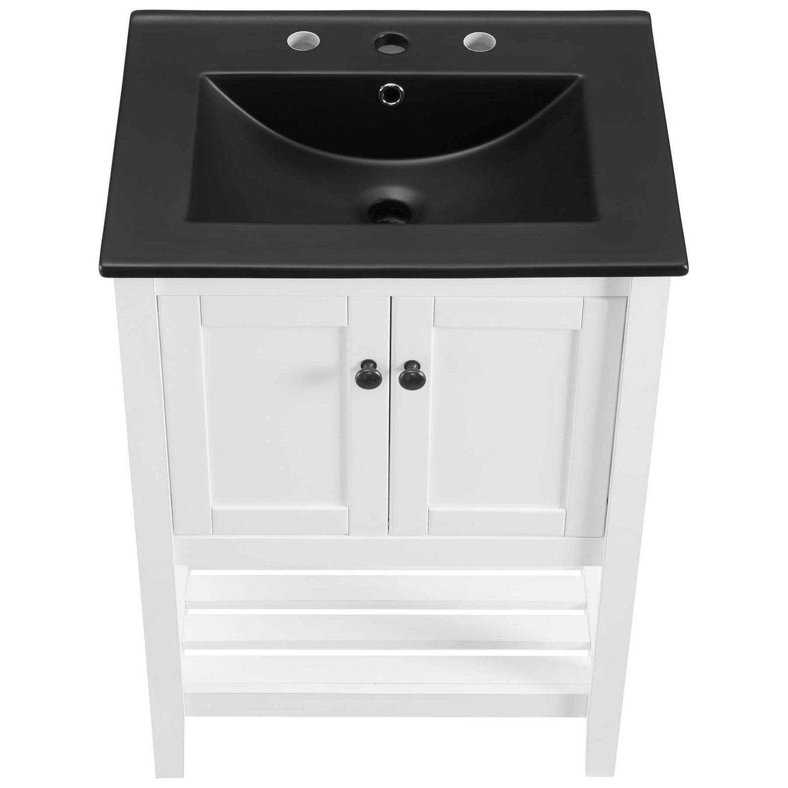Spacious matte black integrated sink with pre-drilled 8-inch widespread faucet holes || EEI-5358-WHI-BLK || top_studio
