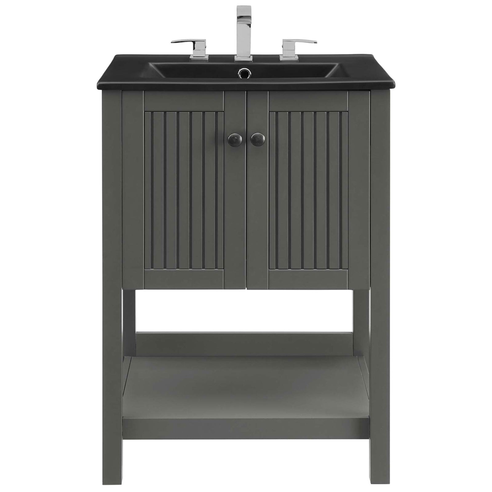 Vanity with integrated basin top and 8-inch faucet compatibility || EEI-5360-GRY-BLK || front_studio