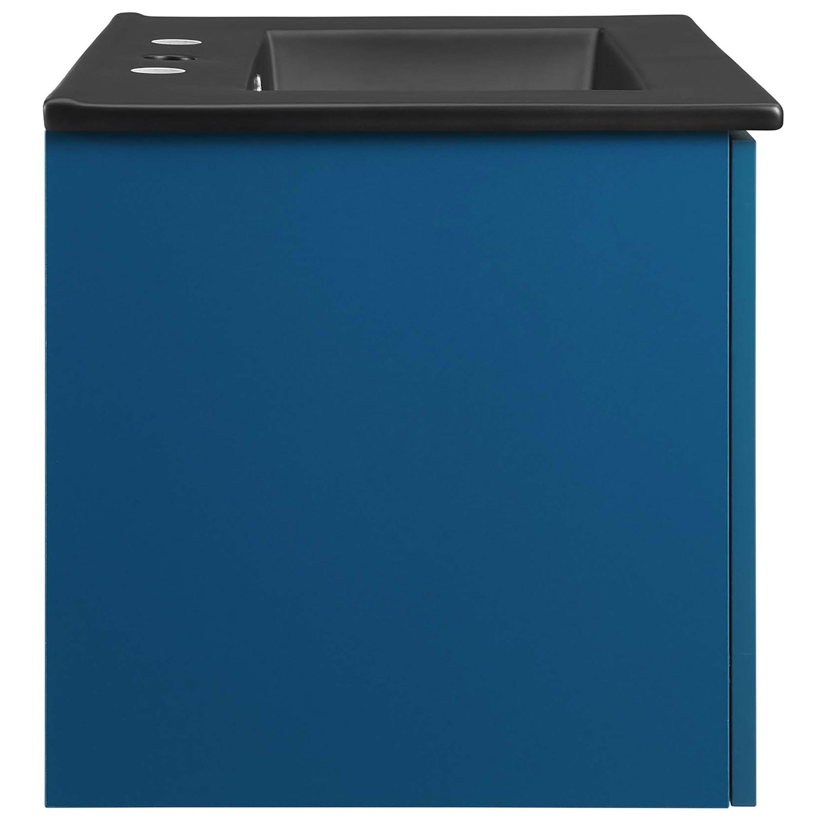 Clean-lined navy melamine cabinet with black integrated top || EEI-5370-NAV-BLK || side_studio