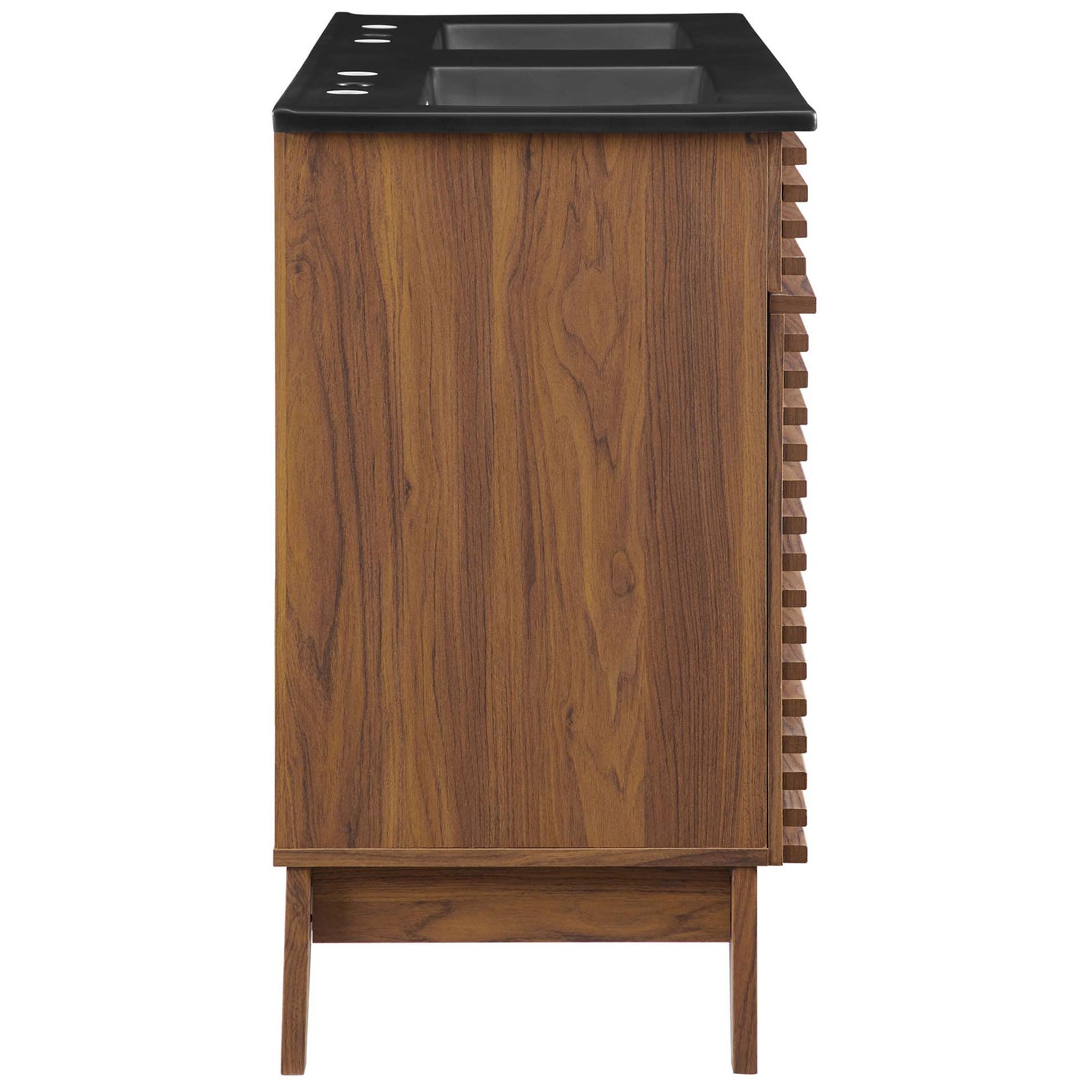Rich walnut grain and sturdy, tapered wood legs showcase durable craftsmanship. || EEI-5381-WAL-BLK || side_studio