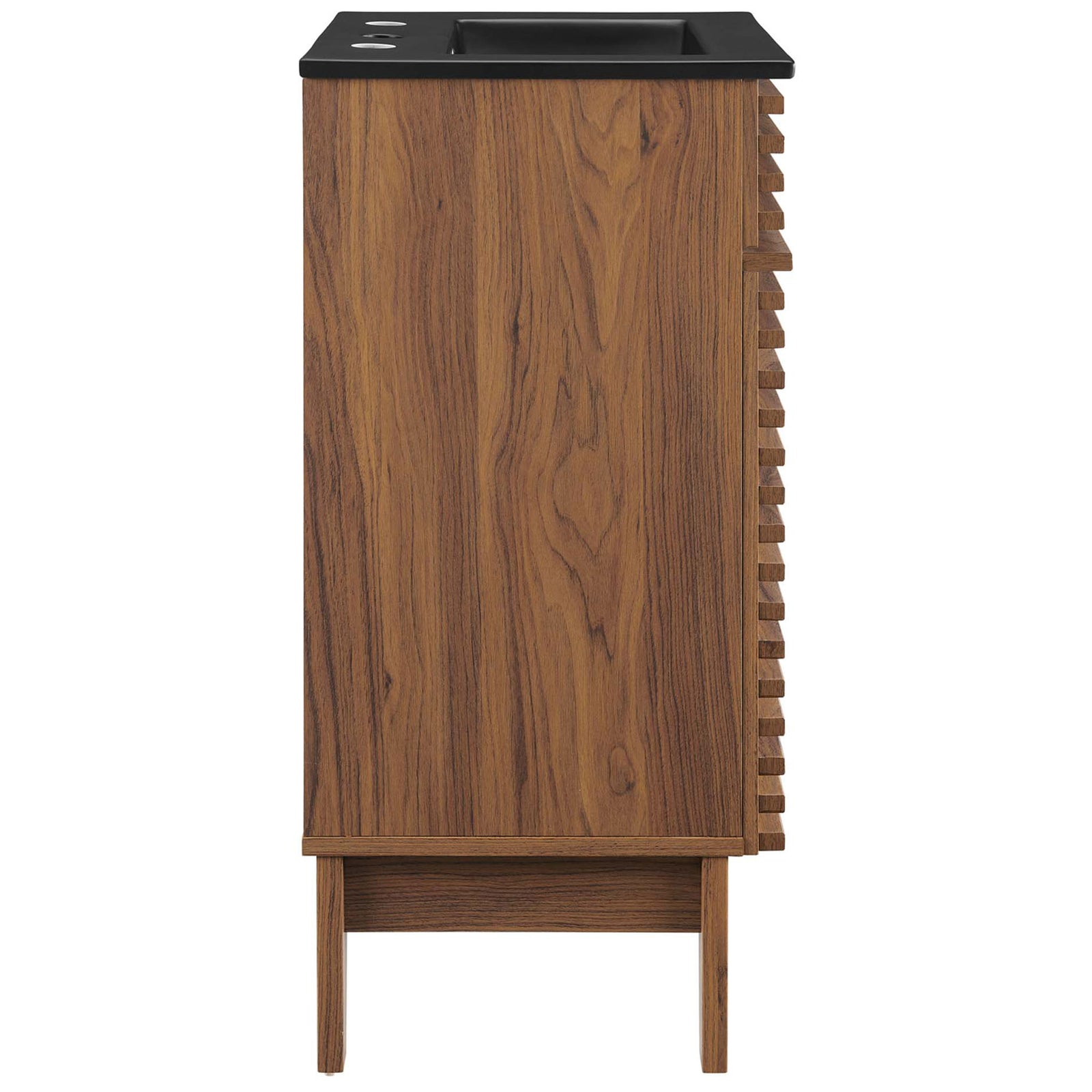 Warm walnut wood grain and clean lines complement the compact frame and tapered legs || EEI-5391-WAL-BLK || side_studio