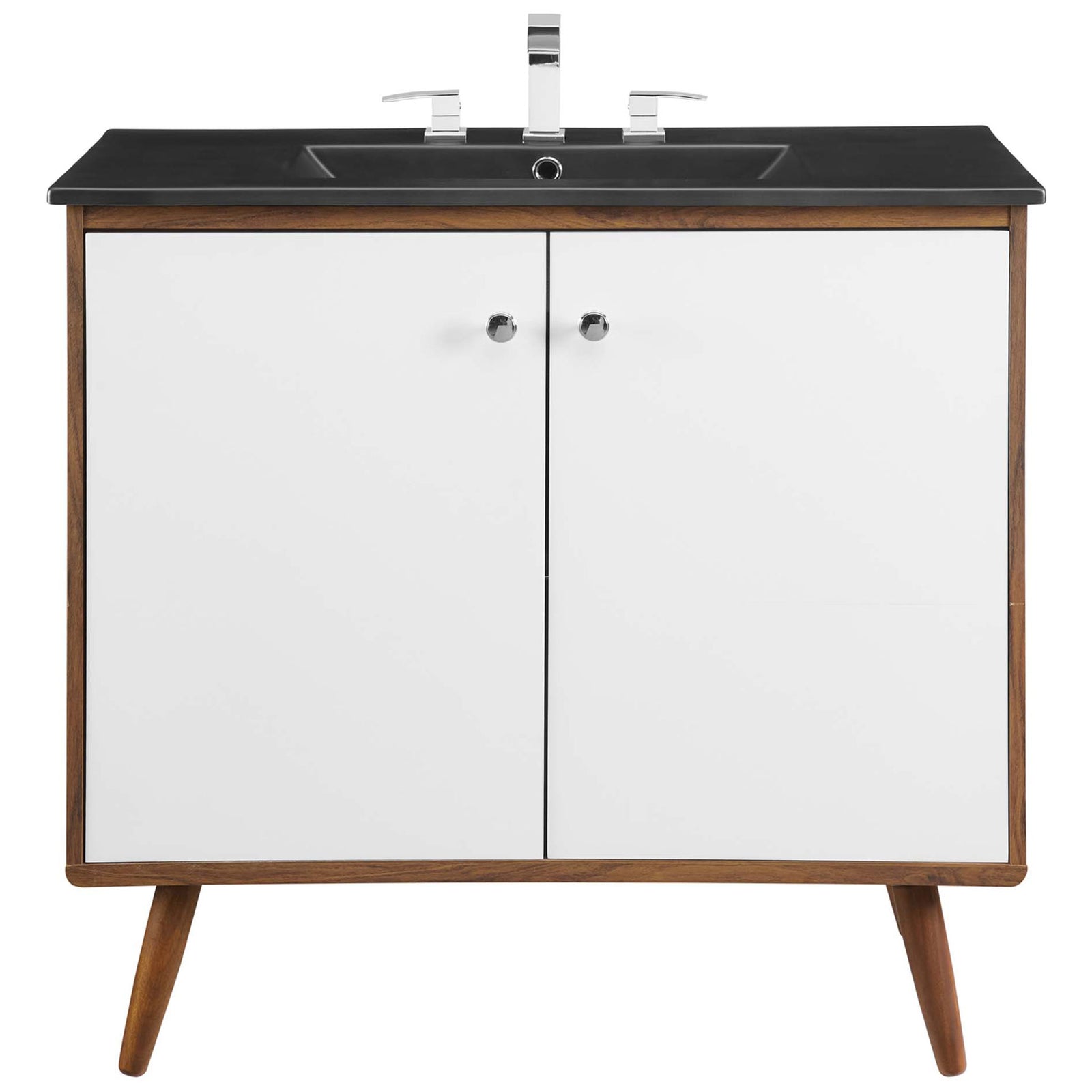 Polished chrome accents pair with the matte black top and crisp doors for a clean, modern finish || EEI-5394-WAL-BLK || front_studio
