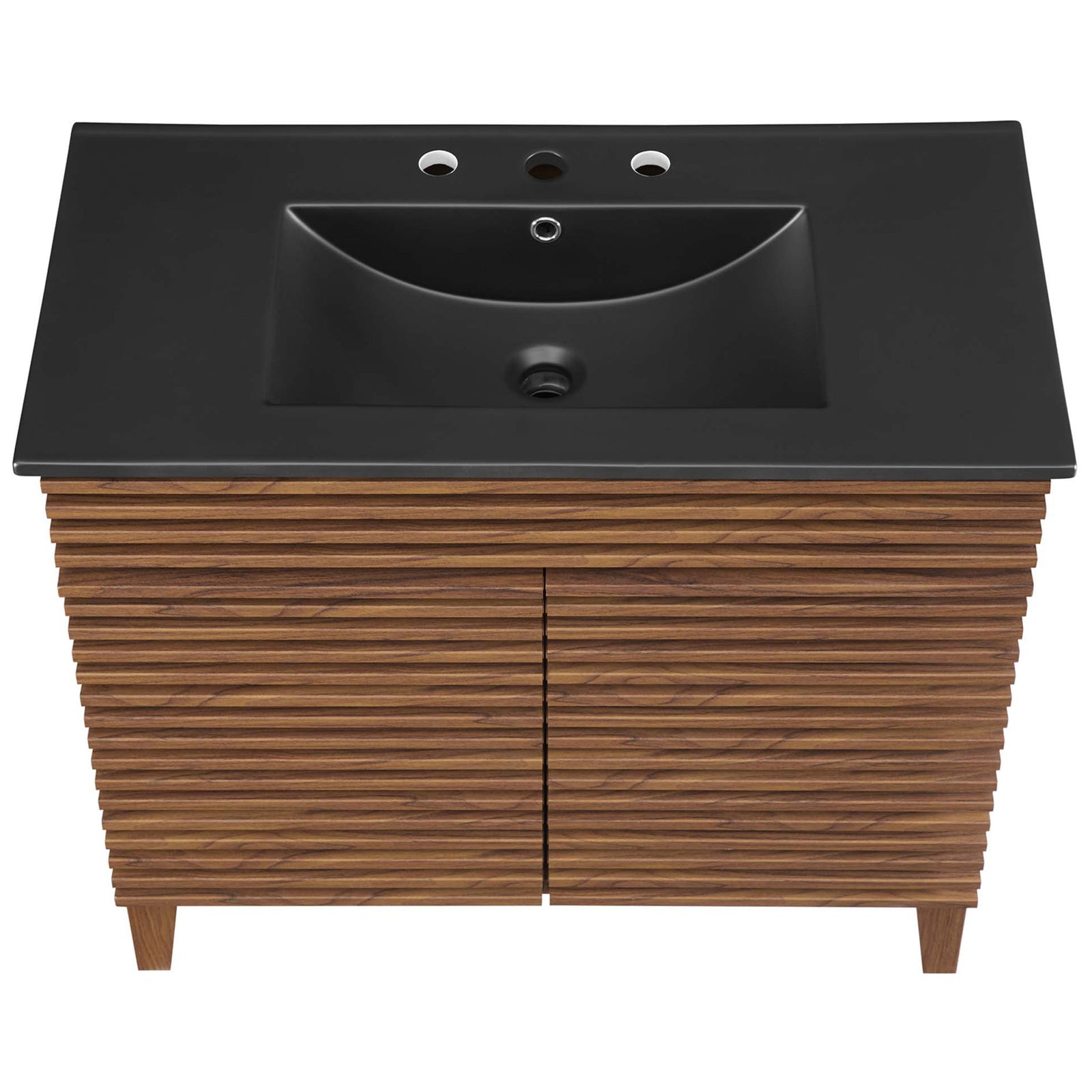 Rectangular matte black sink with curved basin and pre-drilled faucet holes || EEI-5396-WAL-BLK || top_studio