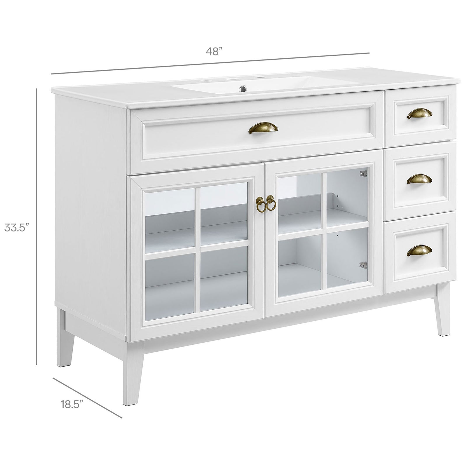Sized for spacious baths at 48 inches wide with a 33.5 inch height and 18.5 inch depth || EEI-5427-WHI-WHI || dimension_studio