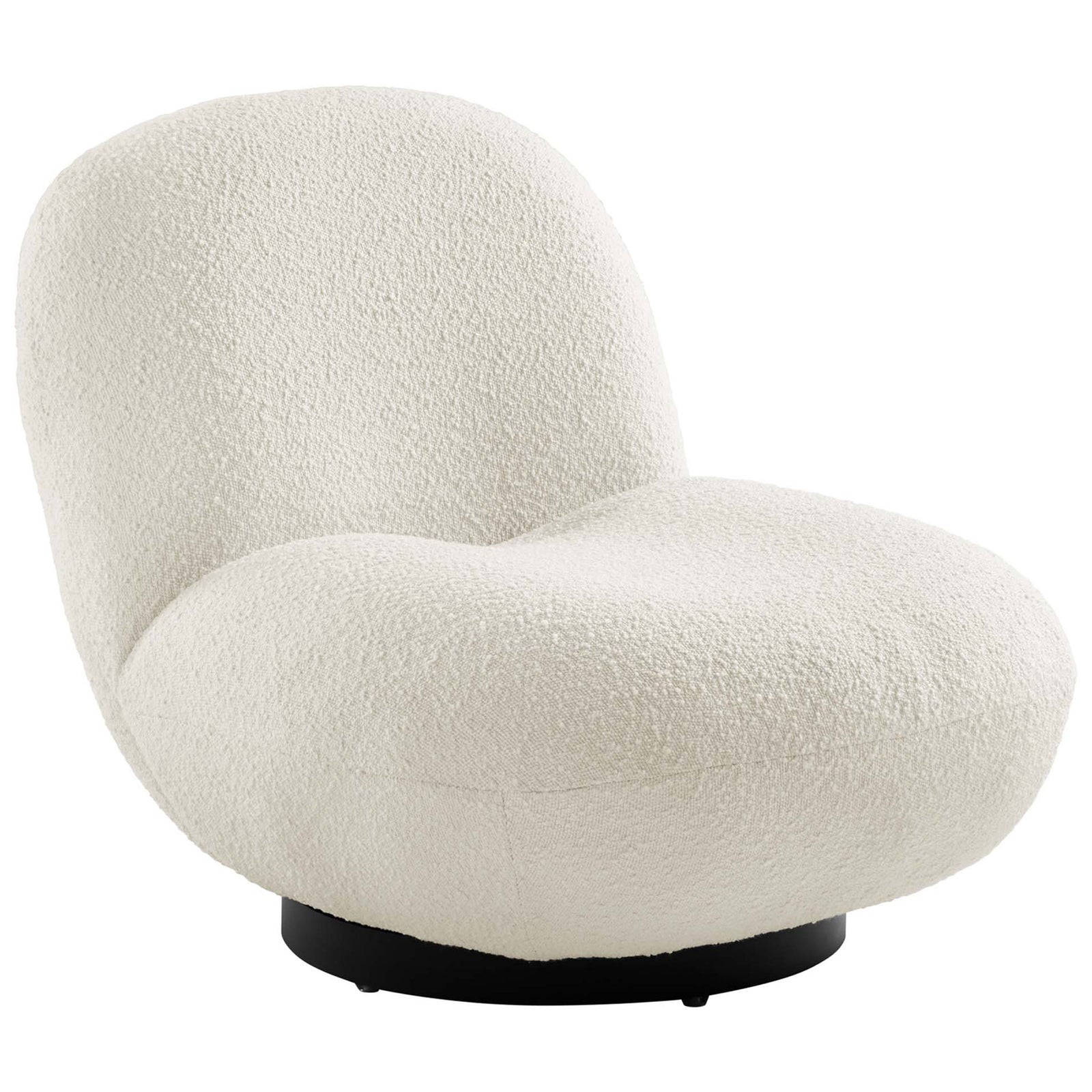 Cozy boucle upholstery wraps soft sculpted curves atop a matte black base || EEI-5486-BLK-IVO || front_angle_studio