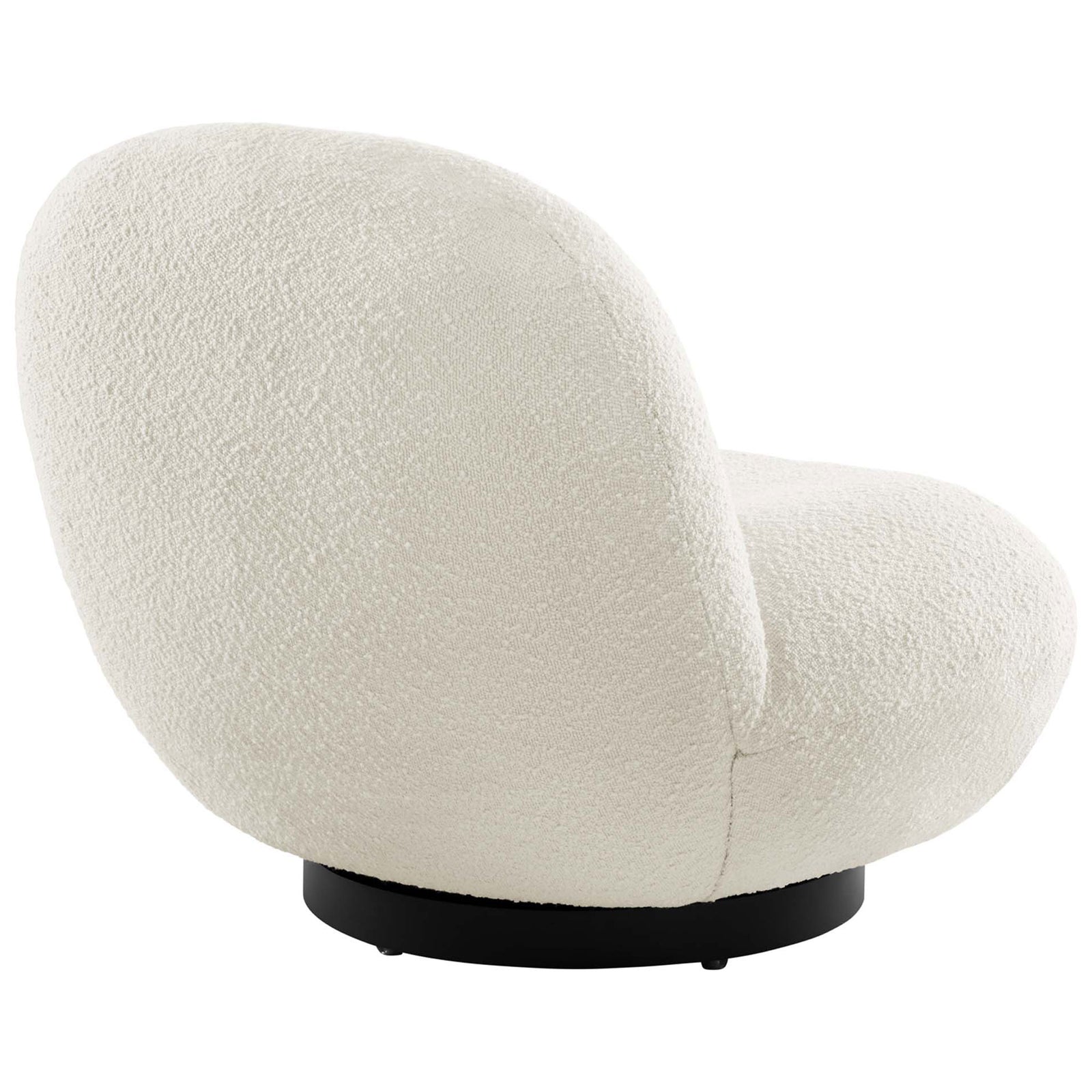 Smooth rounded backrest in nubby boucle with a sleek black pedestal base || EEI-5486-BLK-IVO || back_angle_studio