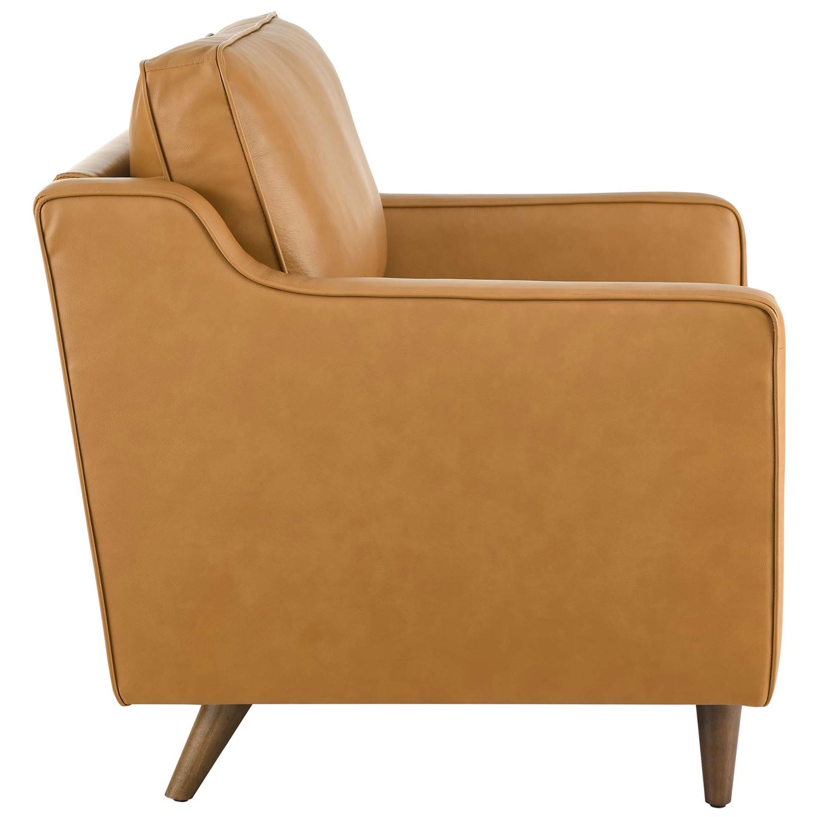 Streamlined profile highlights the gently rising arms and generously padded backrest || EEI-5555-TAN || side_studio