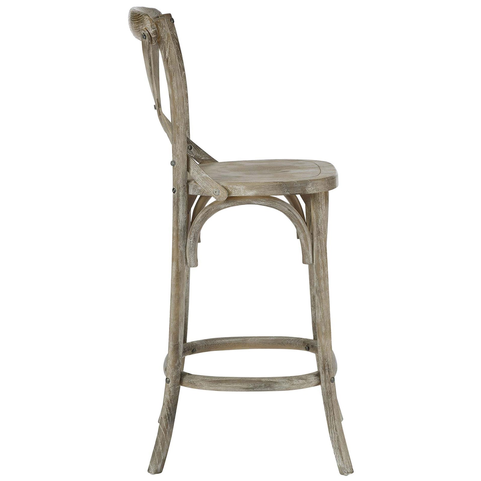Slim, splayed legs and a circular footrest give this counter stool a light, airy profile. || EEI-5562-GRY || side_studio