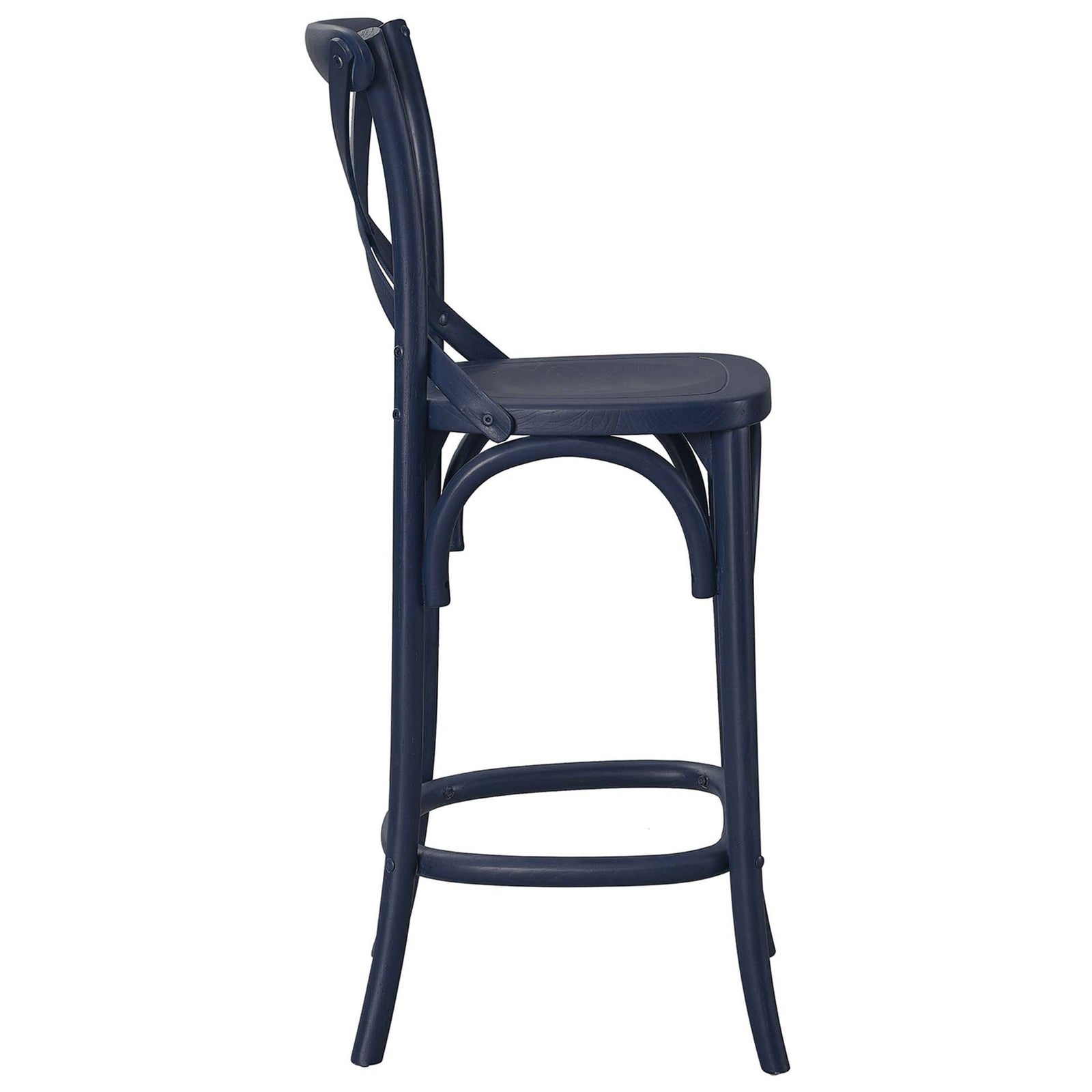 Contoured seat, sturdy footrest, and splayed legs bring lasting comfort in midnight blue. || EEI-5562-MID || side_studio