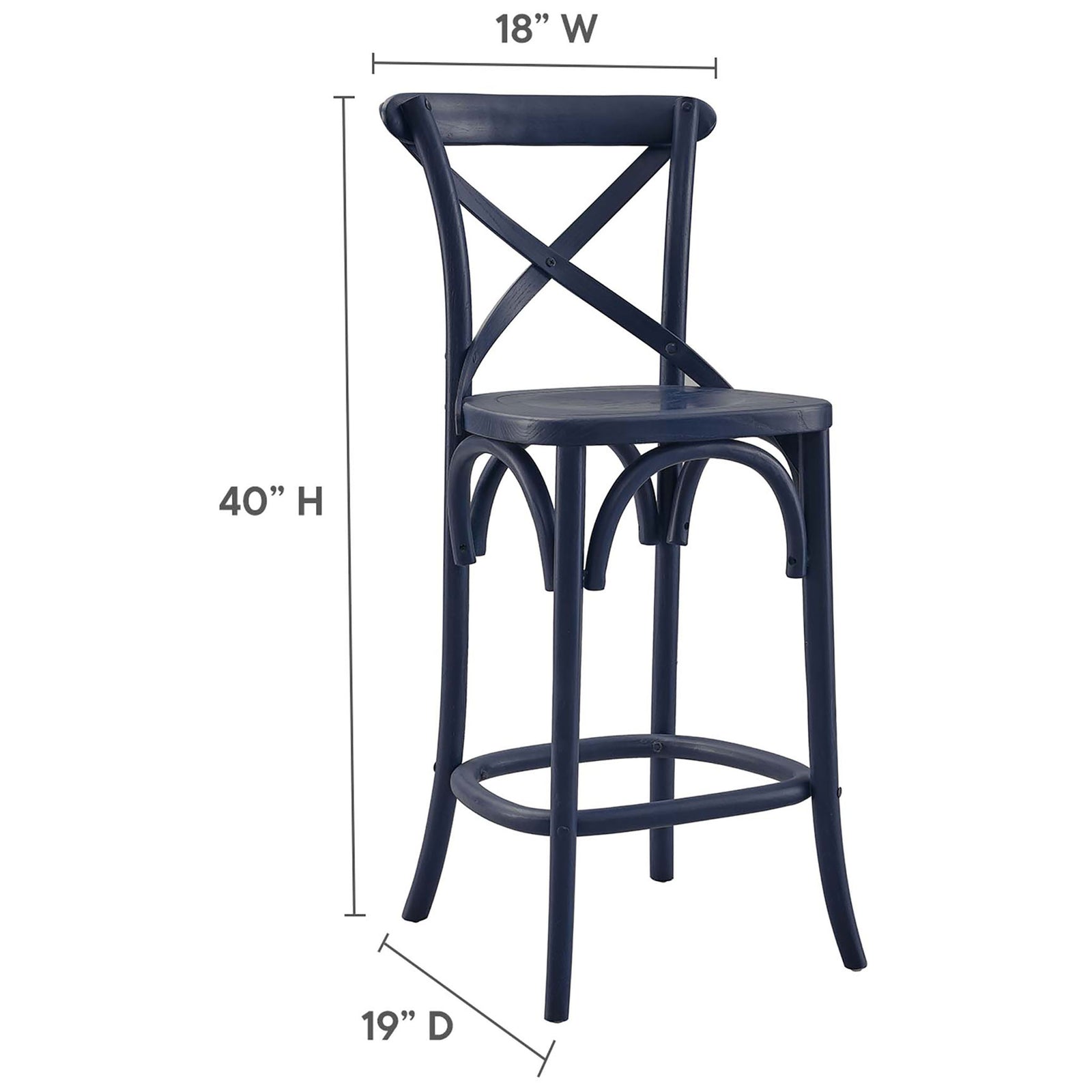 Space-savvy counter stool built in elm wood with a supportive X-brace and rounded footrest. || EEI-5562-MID || dimension_studio