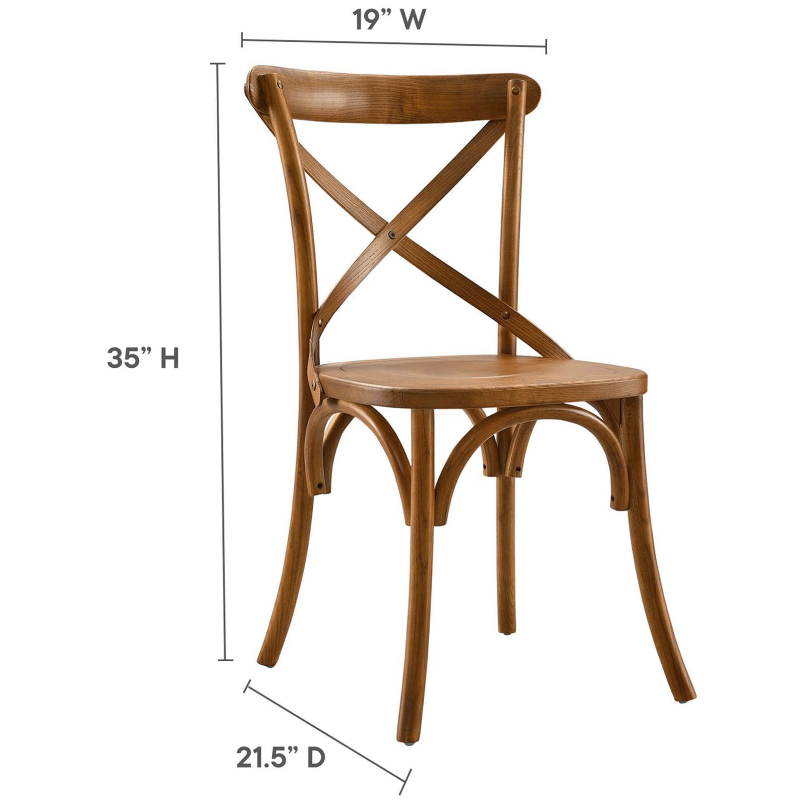 Gear walnut dining chair with dimension lines indicating overall height, width, and depth || EEI-5564-WAL || dimension_studio