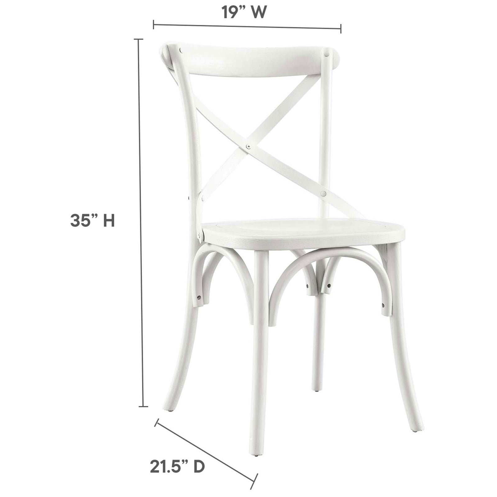 White dining chair with clearly marked height, width, and depth measurements || EEI-5564-WHI || dimension_studio
