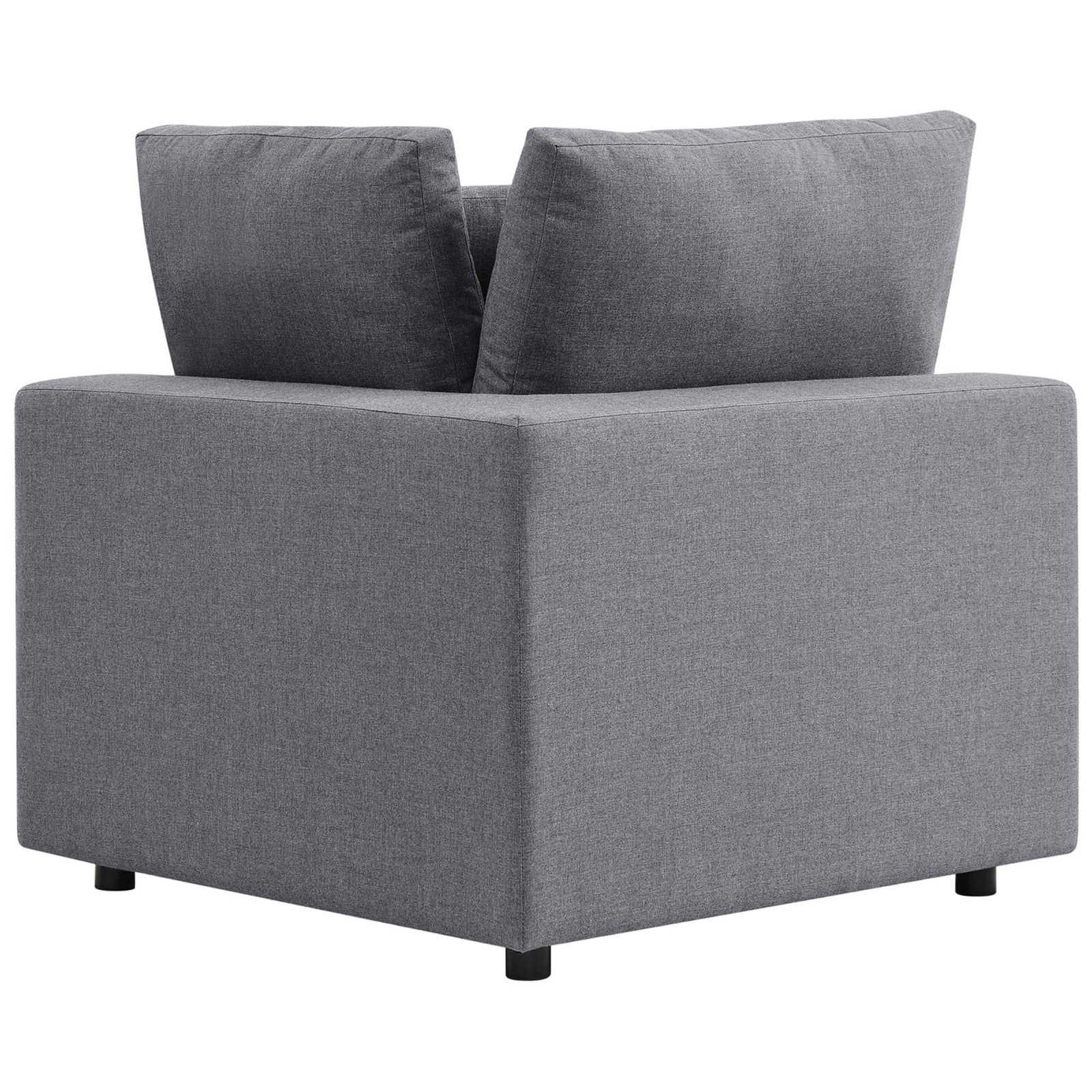 Gray modular corner chair featuring a crisp upholstered back and low, block-style profile || EEI-5577-SLA || back_partial_studio