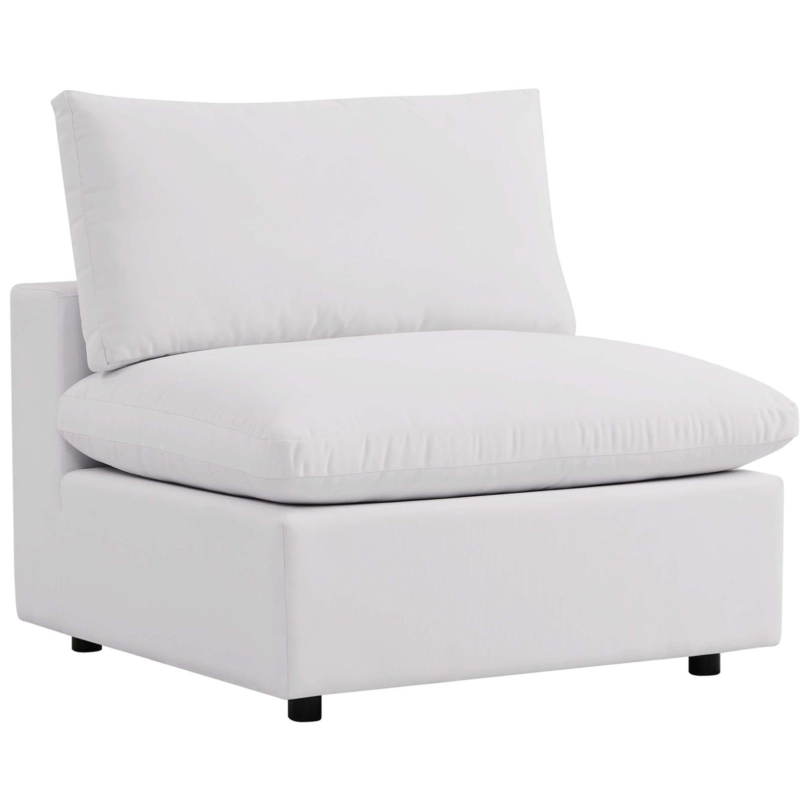 White overstuffed armless chair module with a wide seat cushion and supportive back pillow || EEI-5578-WHI || front_angle_partial_studio