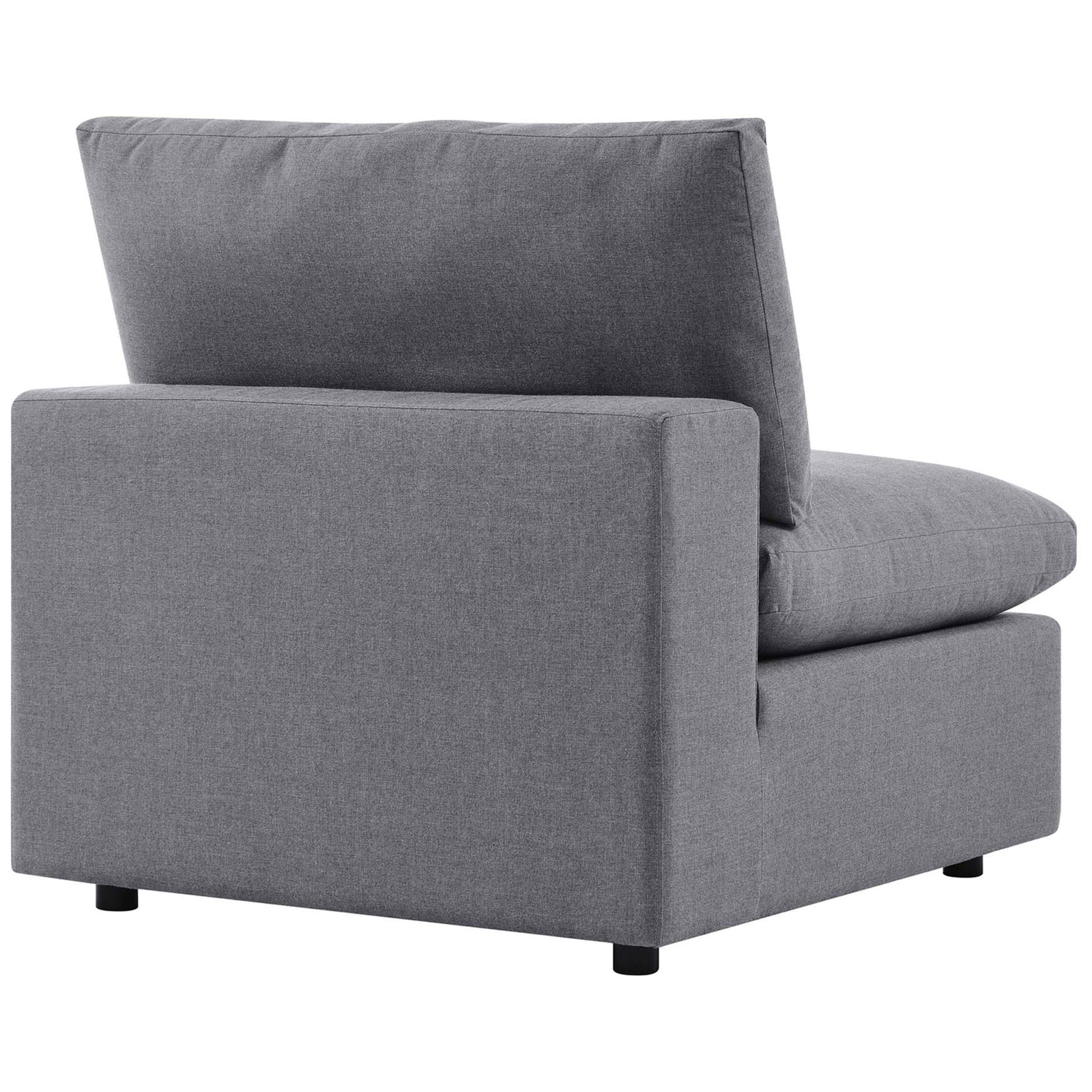 Gray Sunbrella armless chair module featuring a smooth boxy back and neatly tailored seams || EEI-5579-SLA || back_partial_studio
