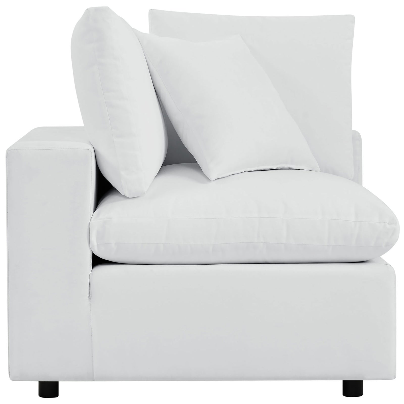 White Sunbrella corner chair with wraparound back support and plush, comfortable seating. || EEI-5588-WHI || side_partial_studio