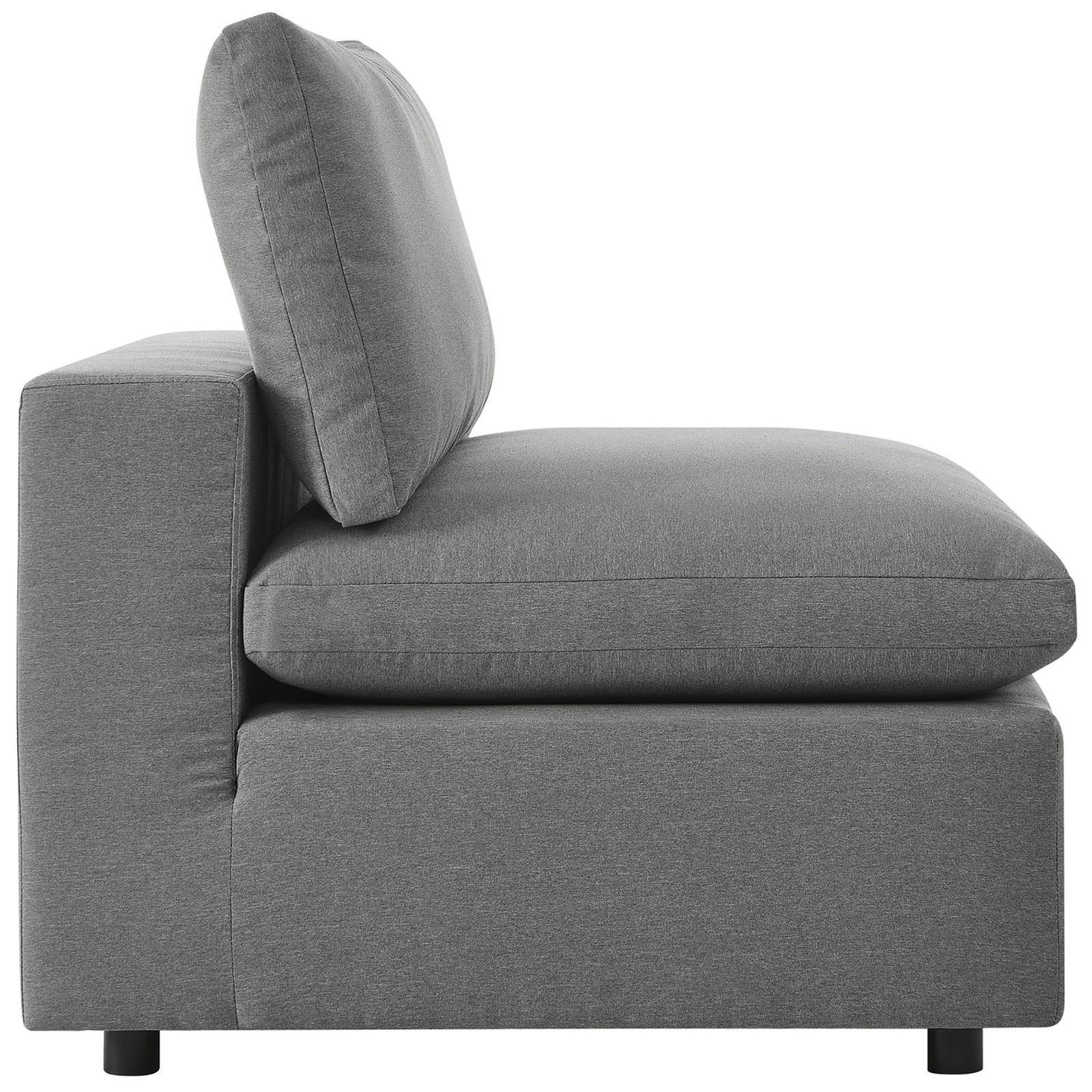 Side profile of the charcoal Commix armless chair highlighting the extra-deep seat and supportive back cushion. || EEI-5589-CHA || side_partial_studio