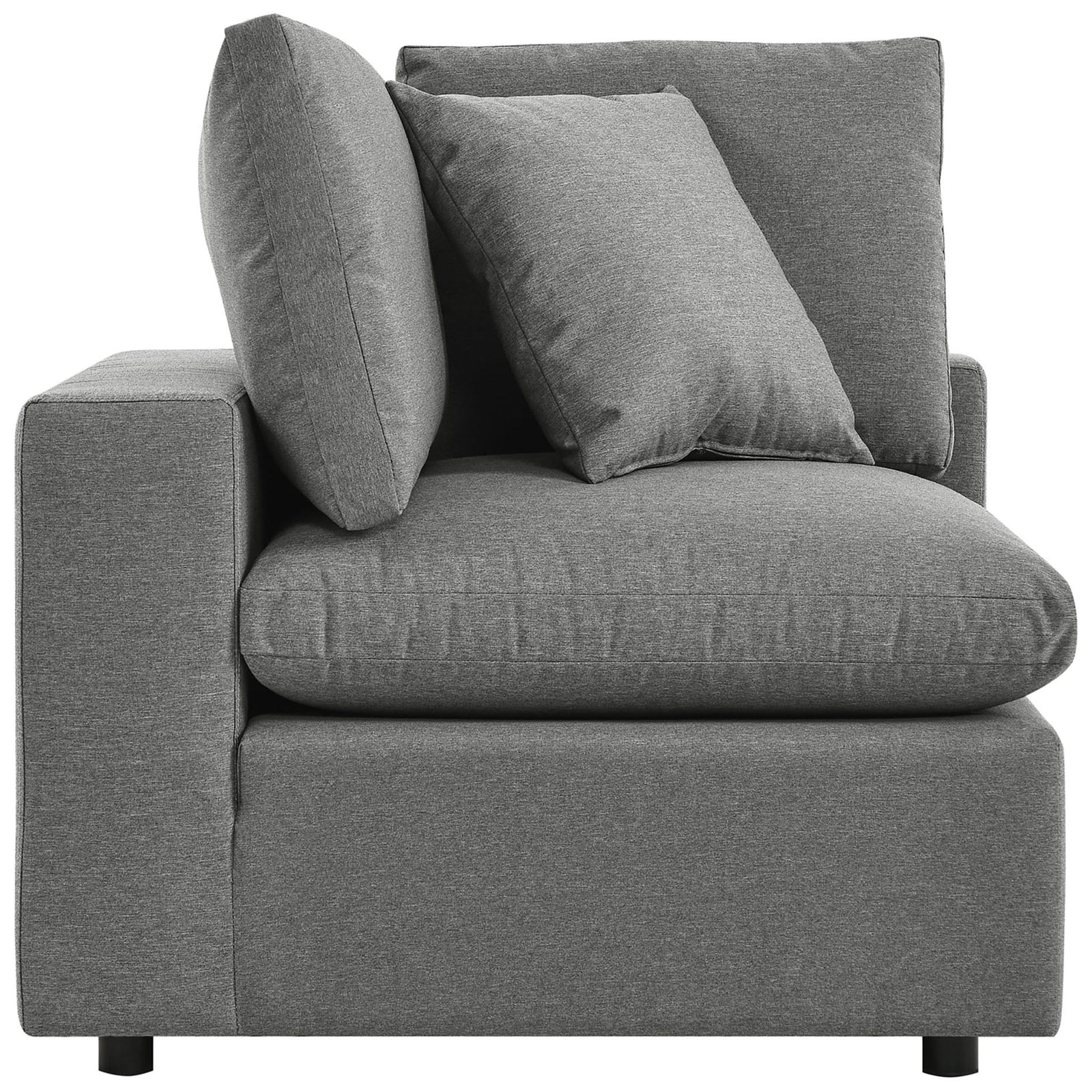 Charcoal Commix corner chair emphasizing its wide track arm, deep cushioning, and inviting sink-in comfort. || EEI-5589-CHA || side_partial_studio