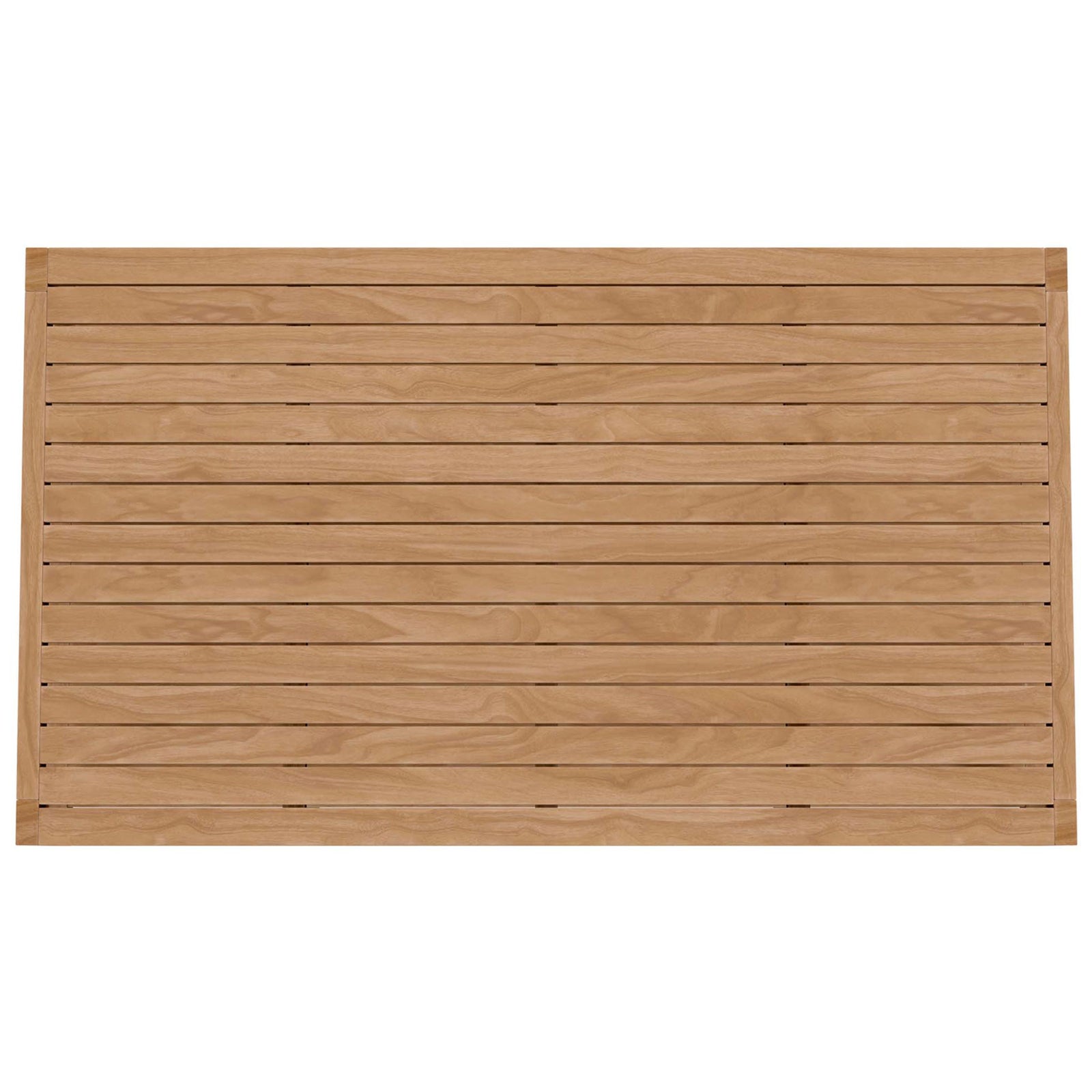 Expansive slatted teak tabletop offering ample space for outdoor drinks, snacks, and decor || EEI-5608-NAT || top_studio