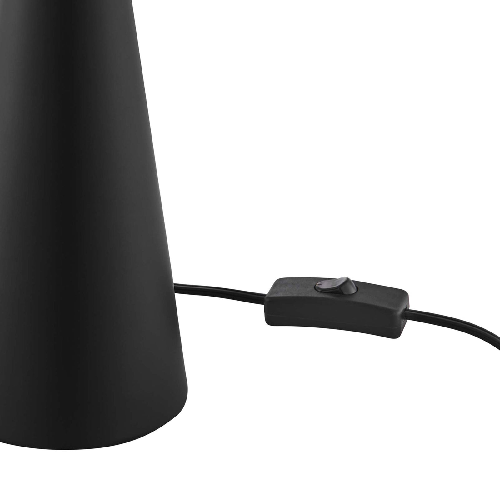 Black cone lamp base with inline rocker switch and cord for easy bedside control || EEI-5621-WHI-BLK || leg_studio