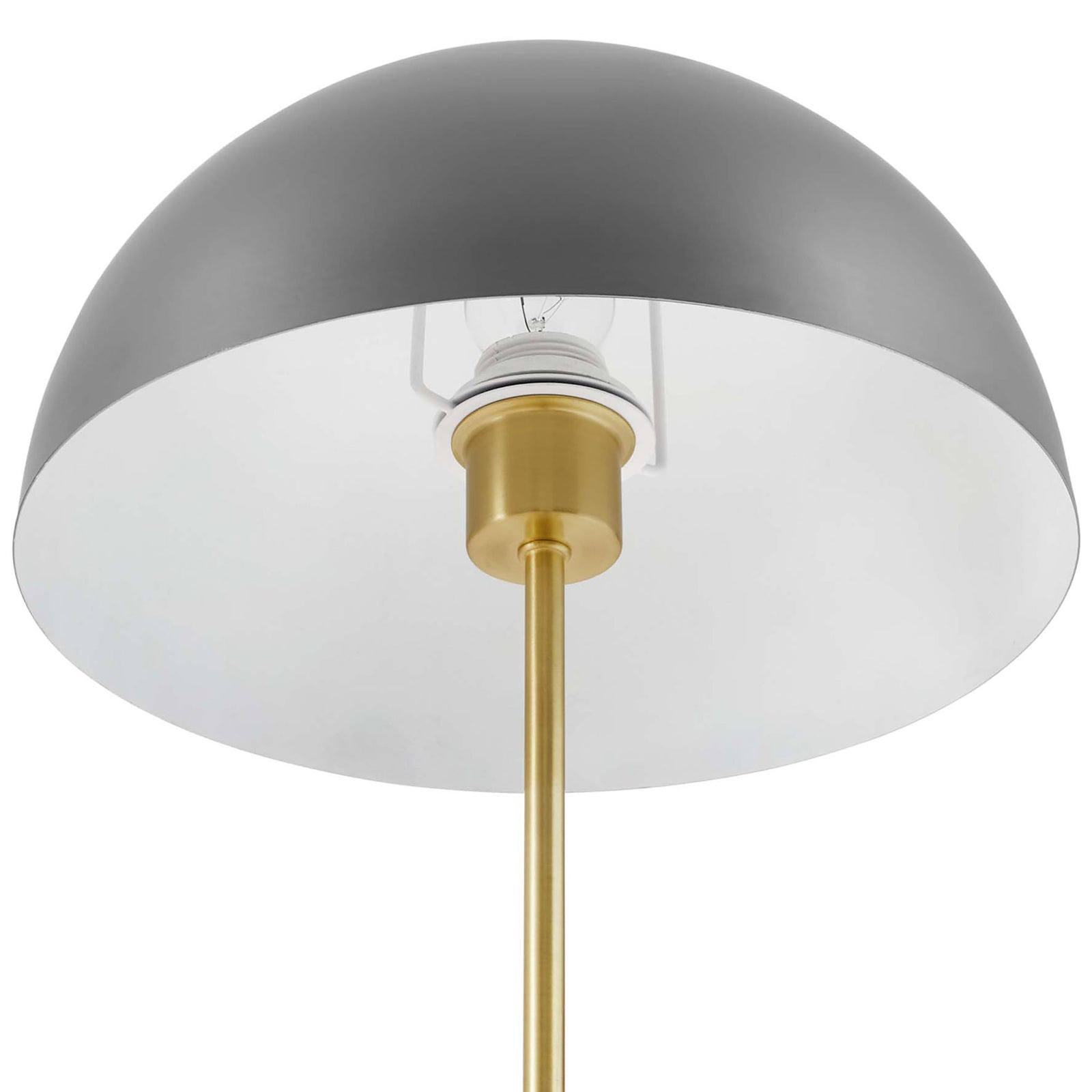 White interior of the gray metal dome shade with brass socket for focused downward light || EEI-5629-GRY-SBR || shade_studio