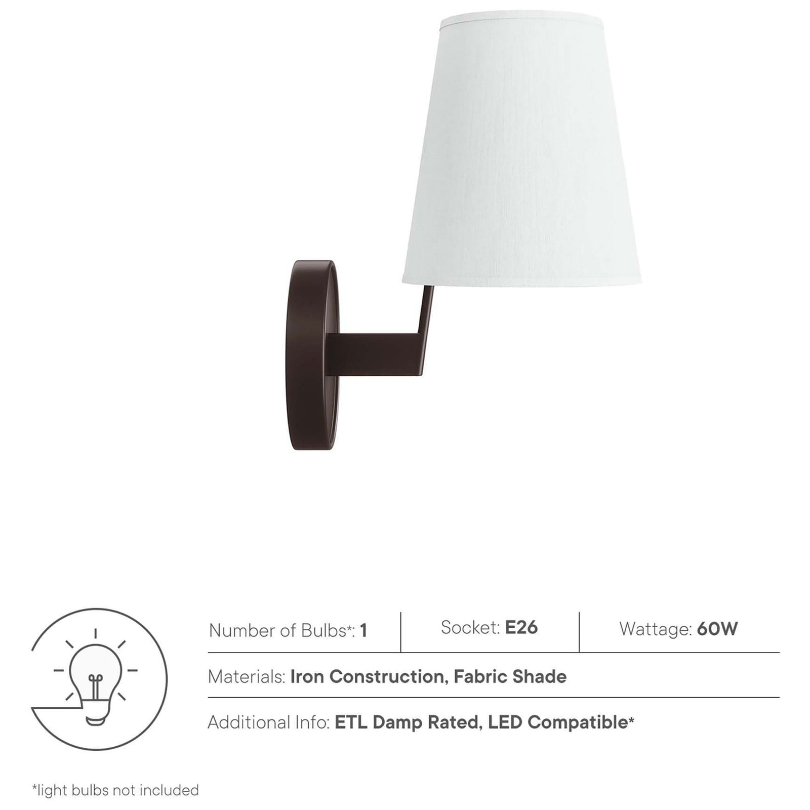Surround wall sconce in bronze with fabric shade, E26 socket, and 60W maximum rating. || EEI-5643-WHI-BRZ || callout_studio