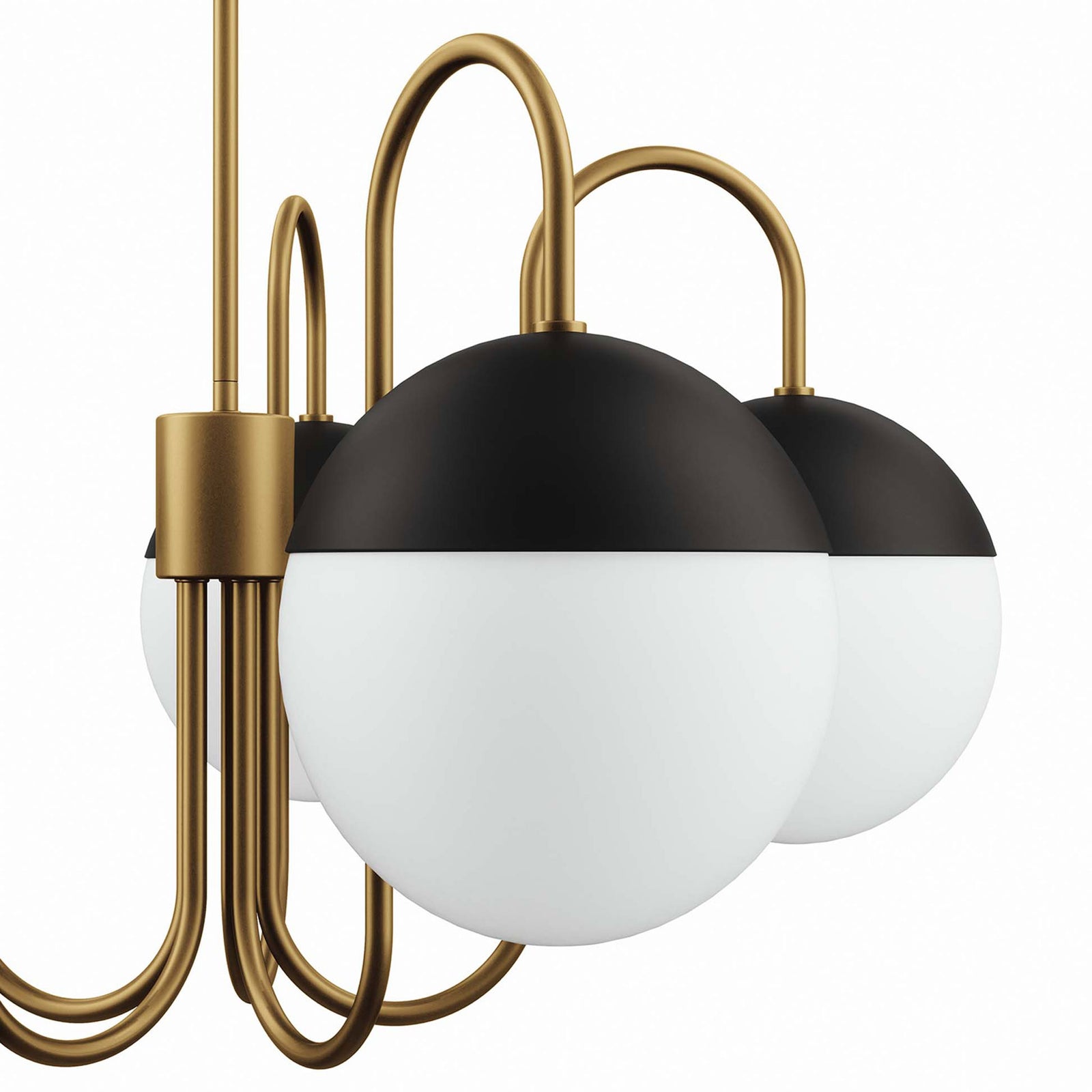 Opal glass globes with black caps showcase crisp, modern geometry || EEI-5658-OPA-SBR || shade_studio