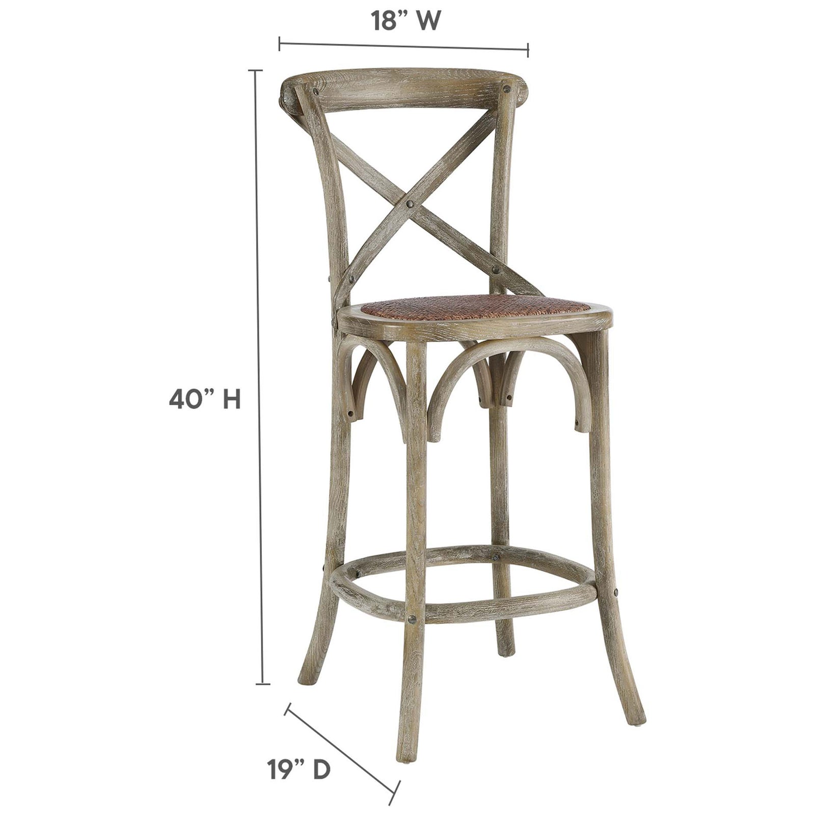 Compact counter stool with supportive footrest and airy silhouette, crafted in weathered gray elm || EEI-5667-GRY || dimension_studio
