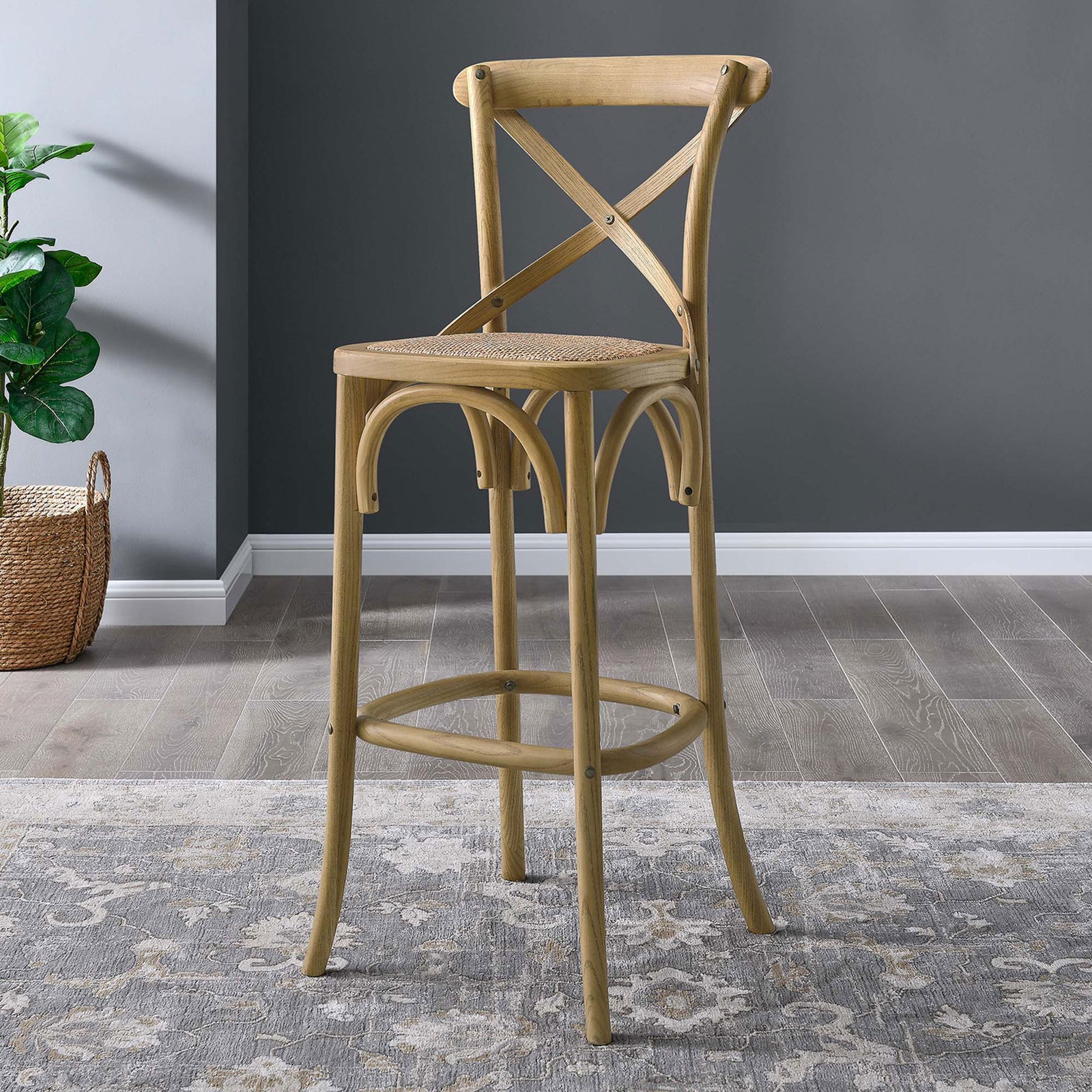 Natural bar stool brings relaxed warmth to casual dining spaces and kitchen bars. || EEI-5668-NAT || front_angle_room