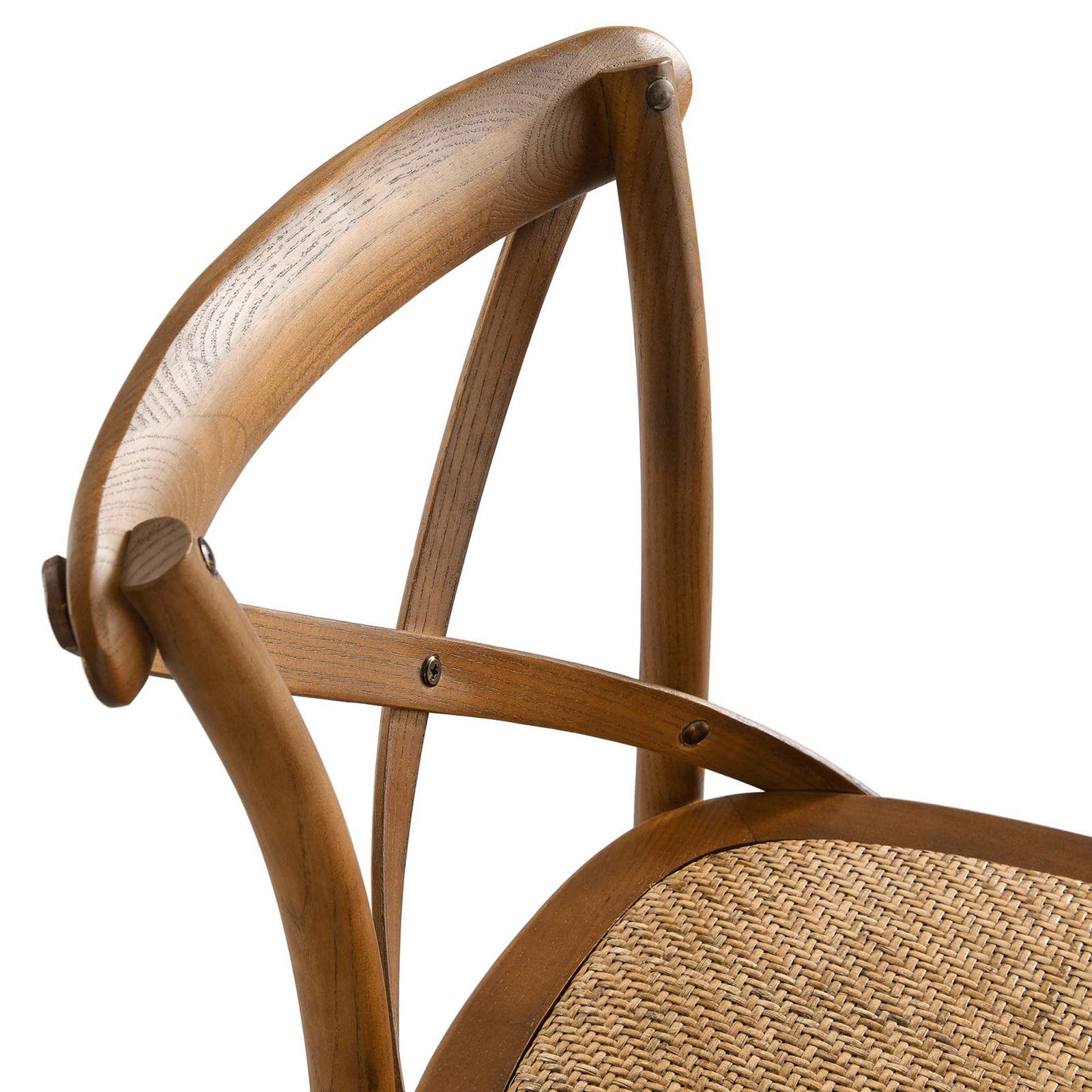 Smooth walnut wood and woven rattan seat showcase natural texture and craft || EEI-5668-WAL || detail_studio