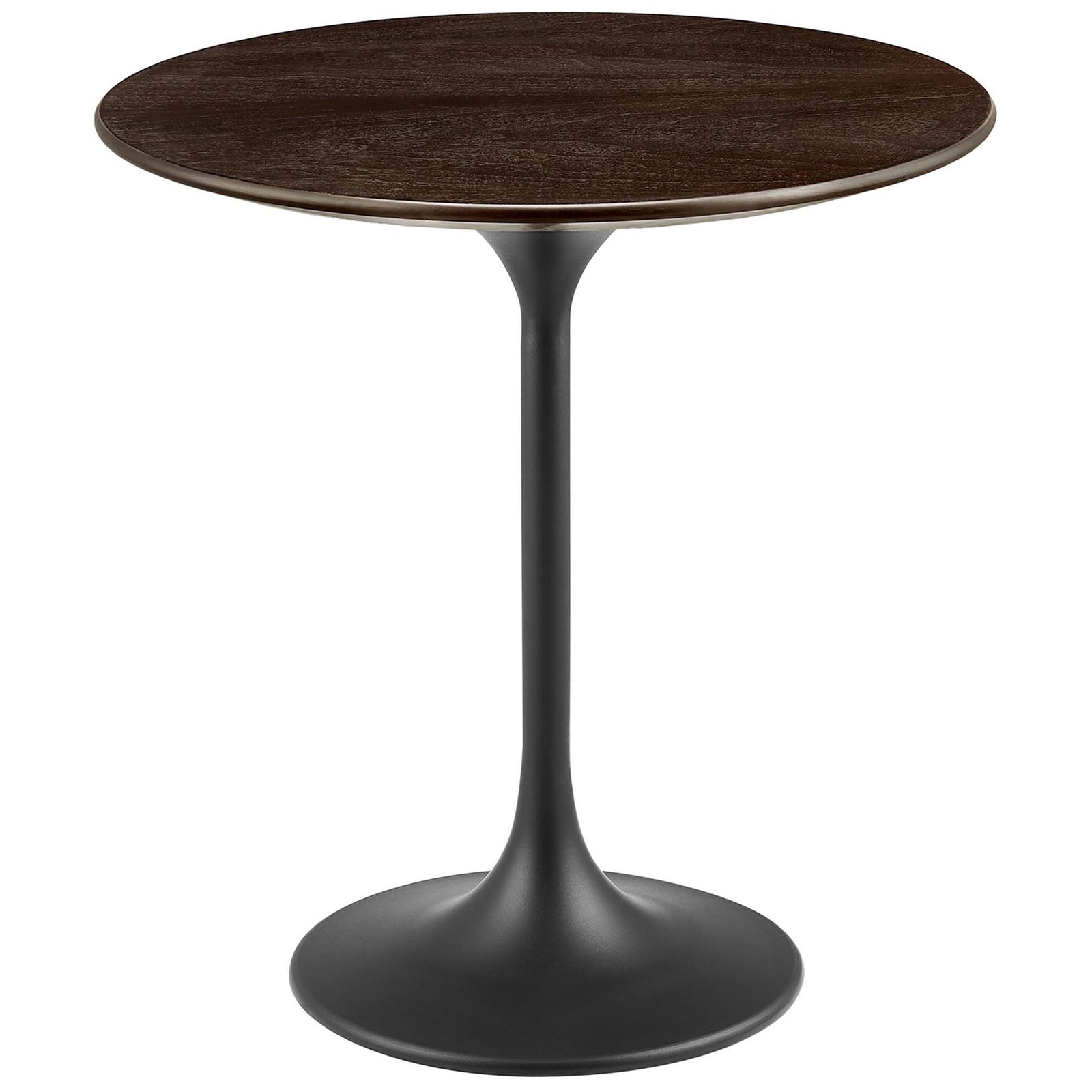 Black cherry round pedestal side table with sleek tapered matte black base || EEI-5689-BLK-CHE || front_angle_studio