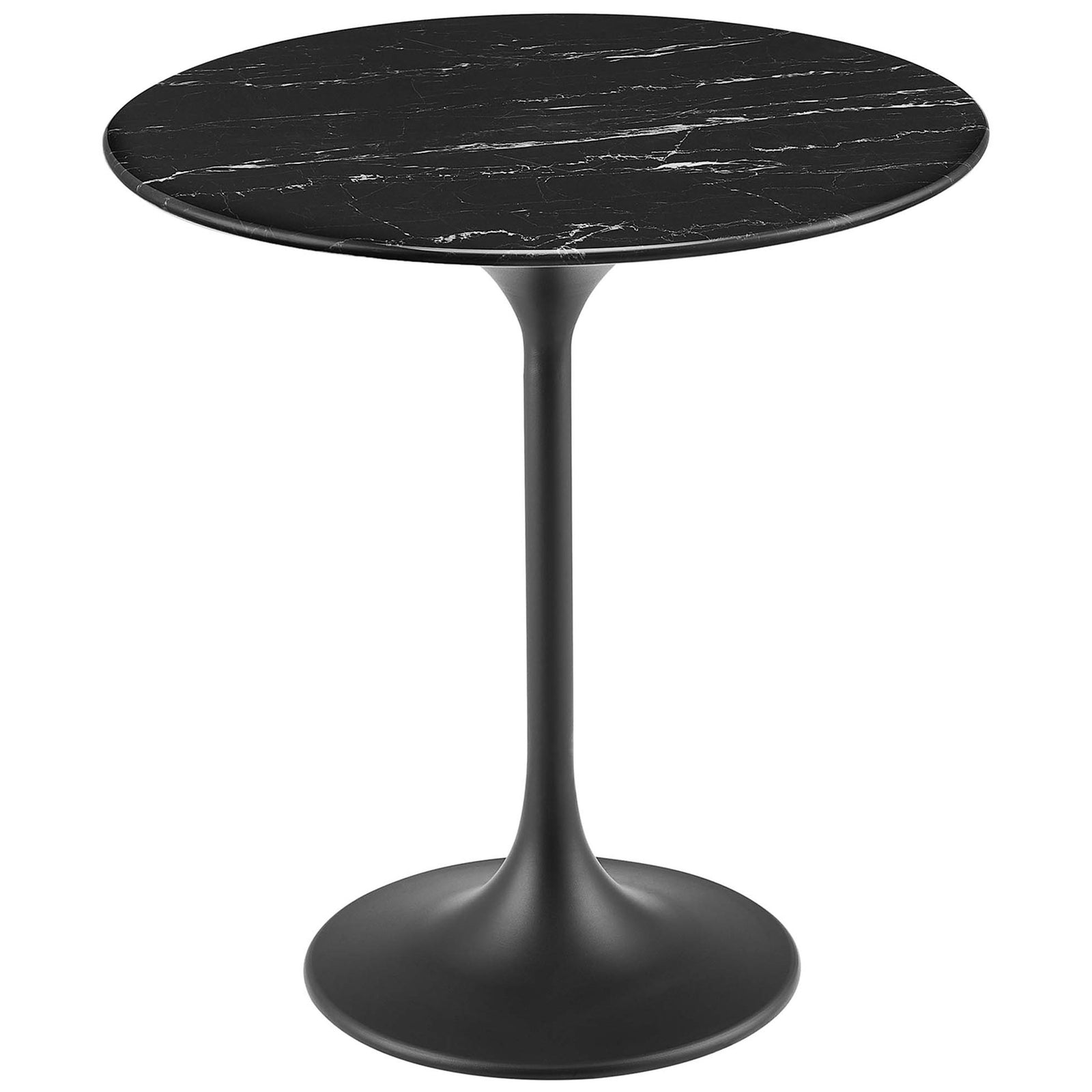 Lippa black faux marble round side table with sleek pedestal base || EEI-5690-BLK-BLK || front_studio