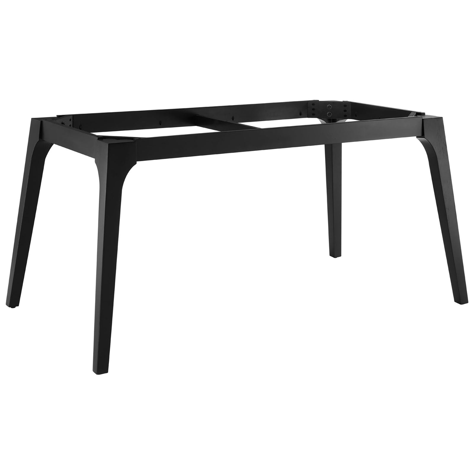 Sturdy black rubberwood dining table base with clean modern lines ready to support a marble-look top || EEI-5693-BLK-WHI || front_angle_partial_studio