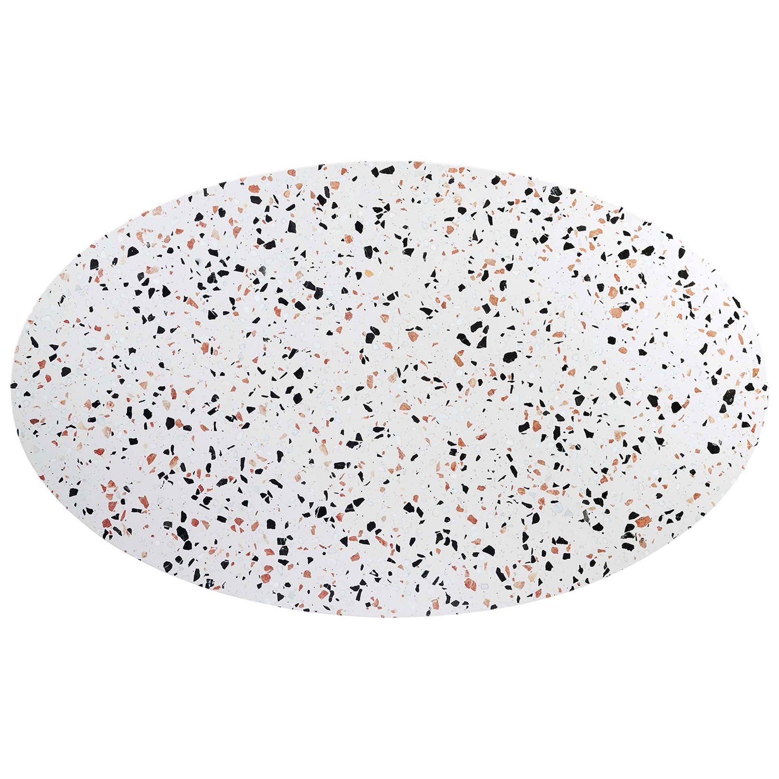 White terrazzo tabletop with scattered black and terracotta chips adds playful texture to your dining space || EEI-5737-BLK-WHI || top_studio
