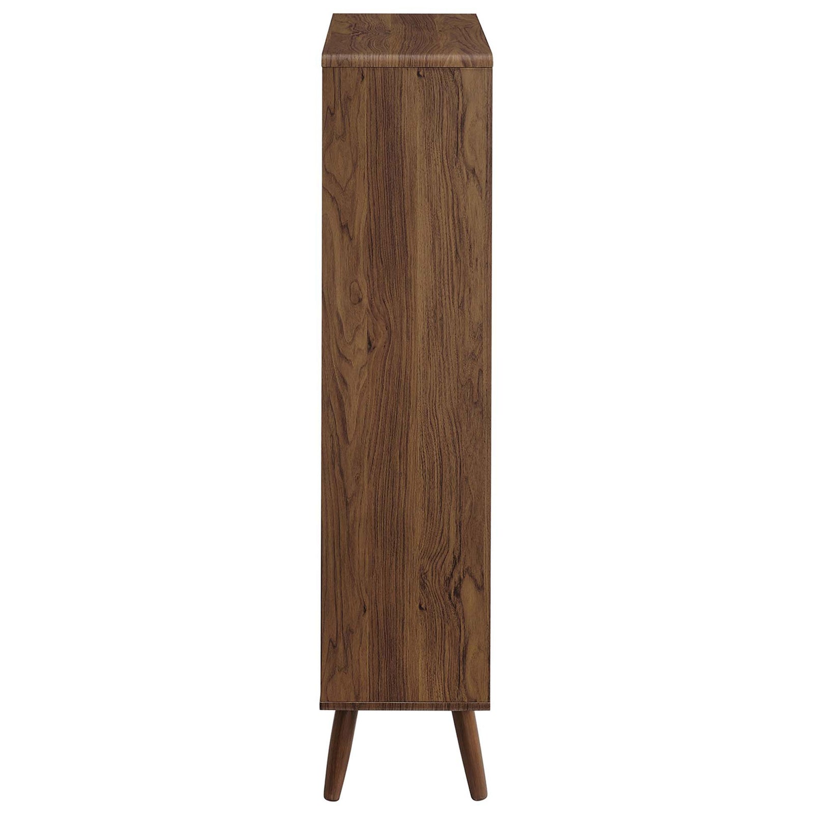 Slim 11.5 in. depth profile maximizes storage without taking up space, finished in warm walnut wood grain || EEI-5743-WAL || side_studio