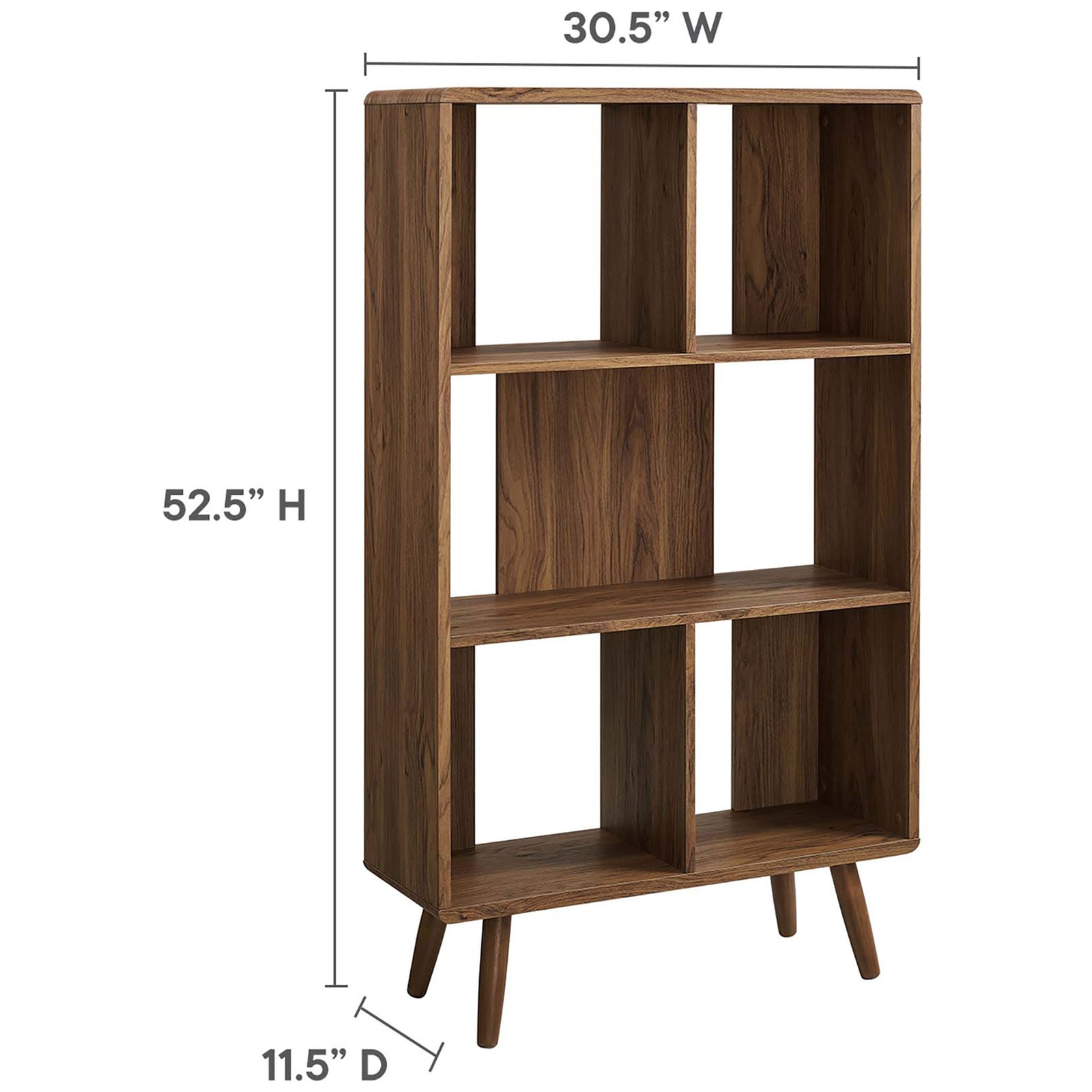 Dimensions shown: 30.5 in. W x 52.5 in. H x 11.5 in. D for a space-savvy footprint || EEI-5743-WAL || dimension_studio