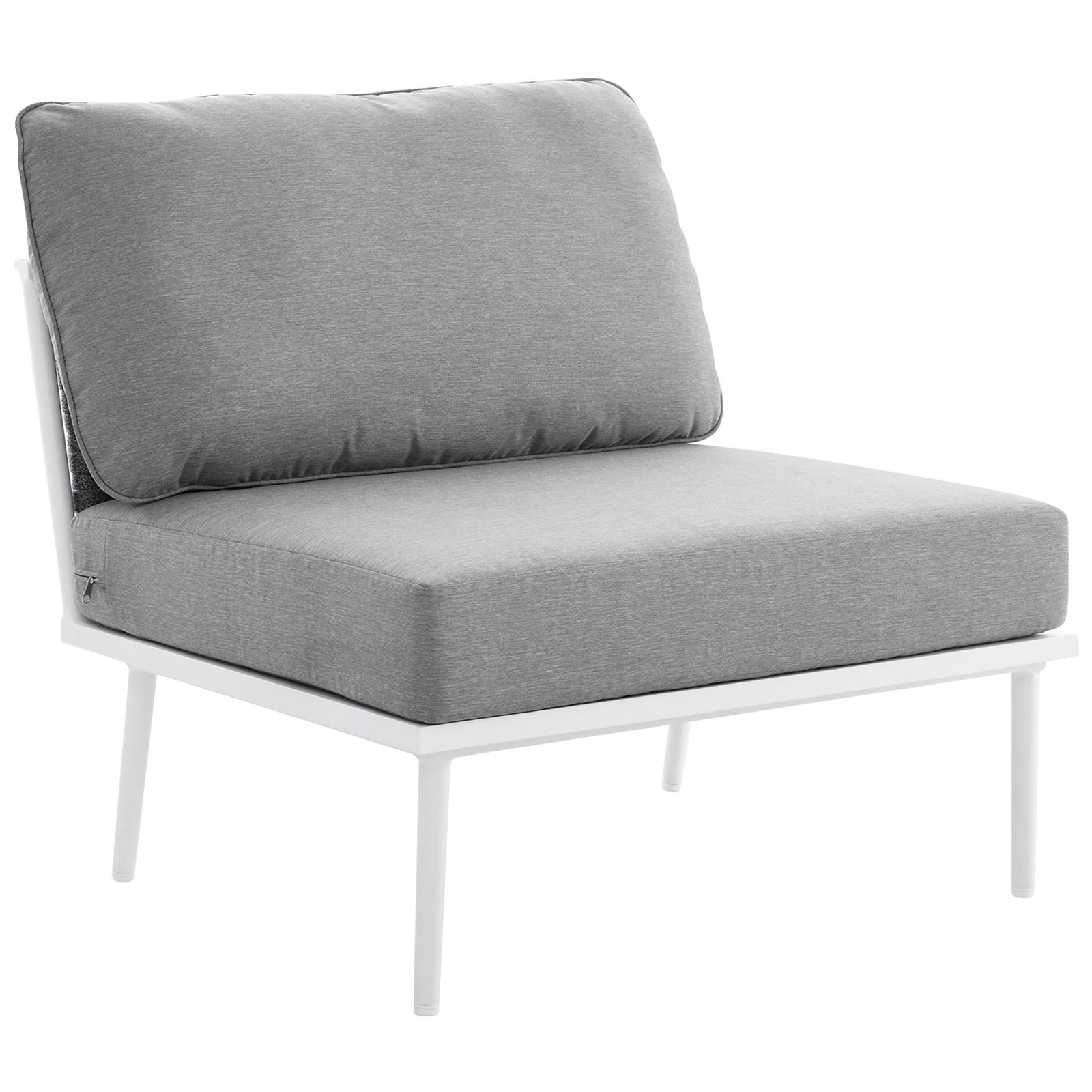 Armless gray seat module with extra thick cushions and minimal white legs for a clean, open look. || EEI-5753-WHI-GRY || front_angle_partial_studio