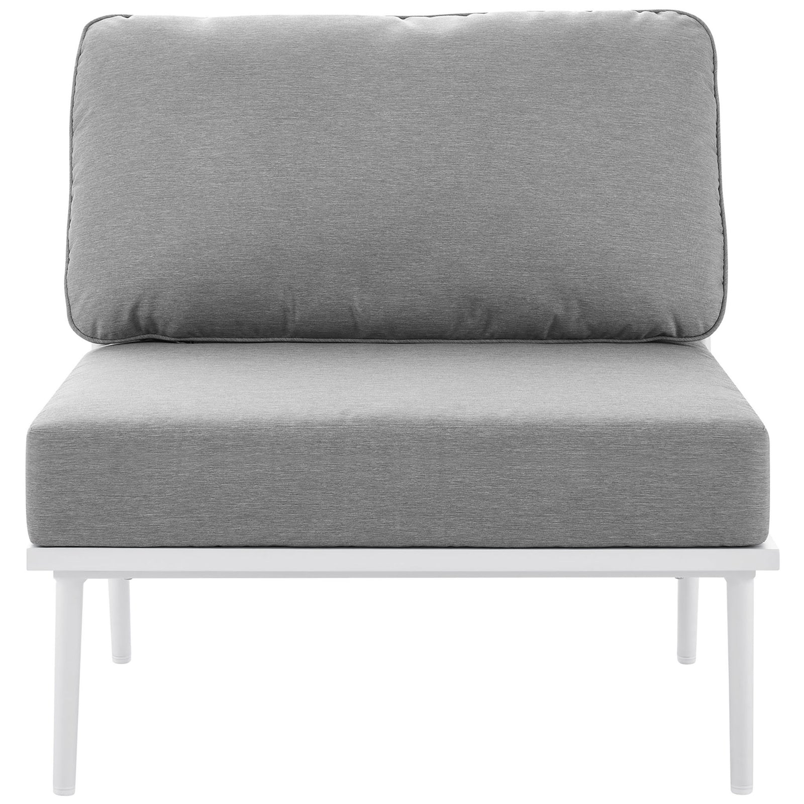 Front of the armless chair highlights the wide, deep seat cushion and smooth, tailored upholstery. || EEI-5753-WHI-GRY || front_partial_studio