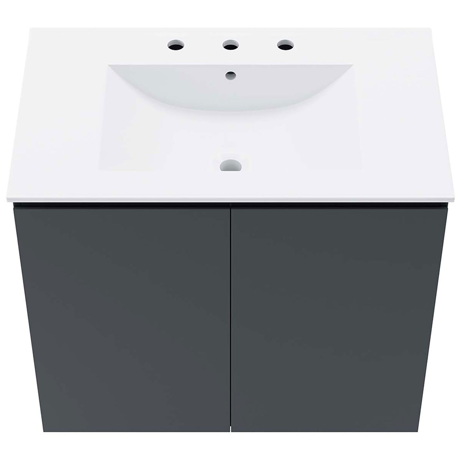 Spacious integrated basin with three pre-drilled faucet holes. || EEI-5778-GRY-WHI || top_studio