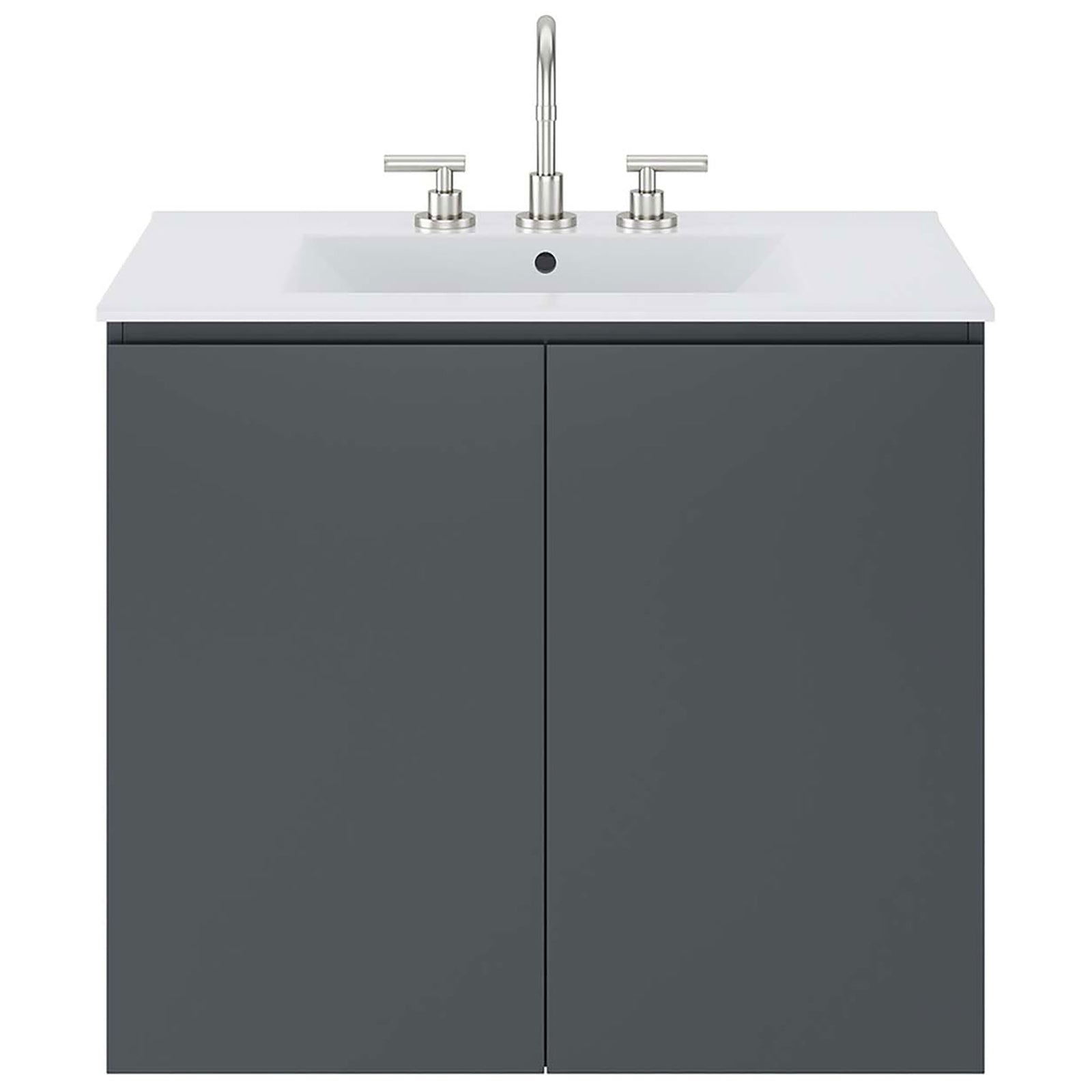 Flat-panel doors and integrated countertop for a clean, modern look. || EEI-5778-GRY-WHI || front_studio