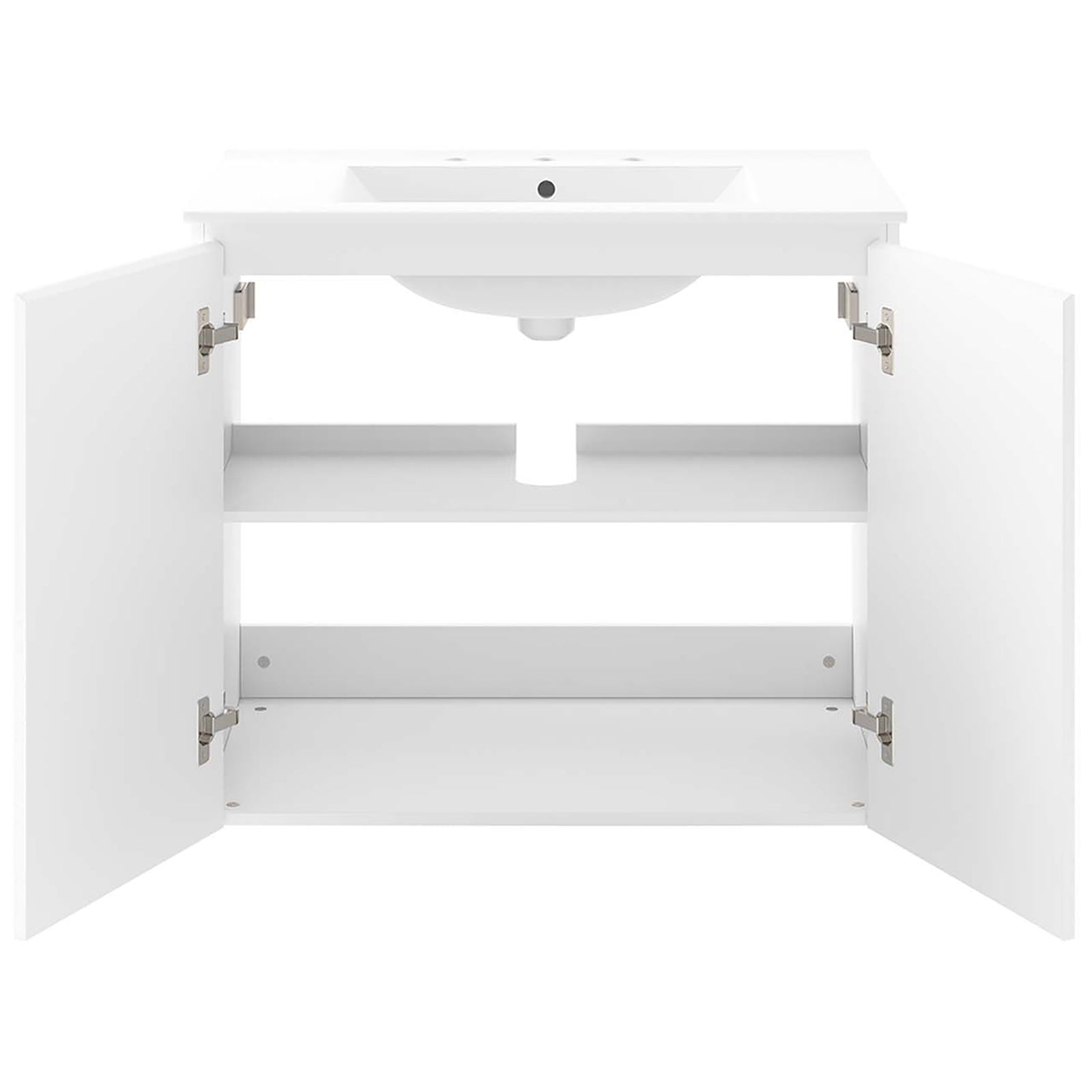 Spacious 30-inch wall-mount vanity with dual-door storage and plumbing cutout || EEI-5778-WHI-WHI || front_open_studio