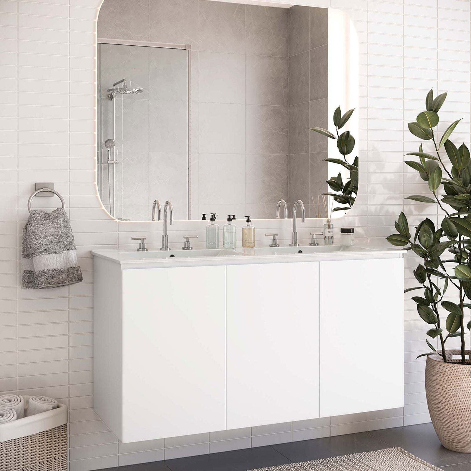 Modern wall-mount design brings a bright, spa-like feel to your bathroom || EEI-5781-WHI-WHI || front_room