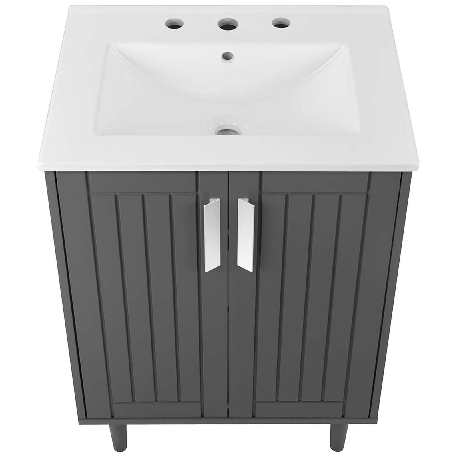 Integrated ceramic basin with three-hole, 8-inch spread and gently curved bowl || EEI-5800-GRY-WHI || top_studio