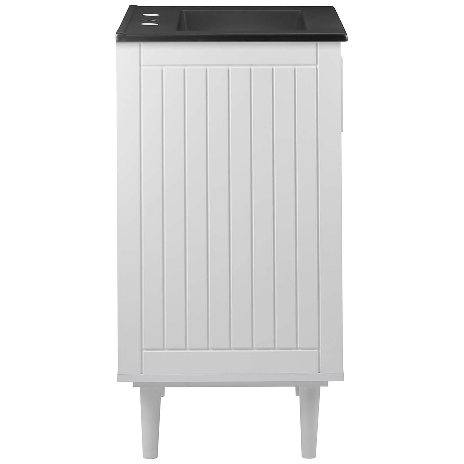 Slim profile with beadboard-style panels and tapered legs for an airy, elevated look || EEI-5800-WHI-BLK || side_studio