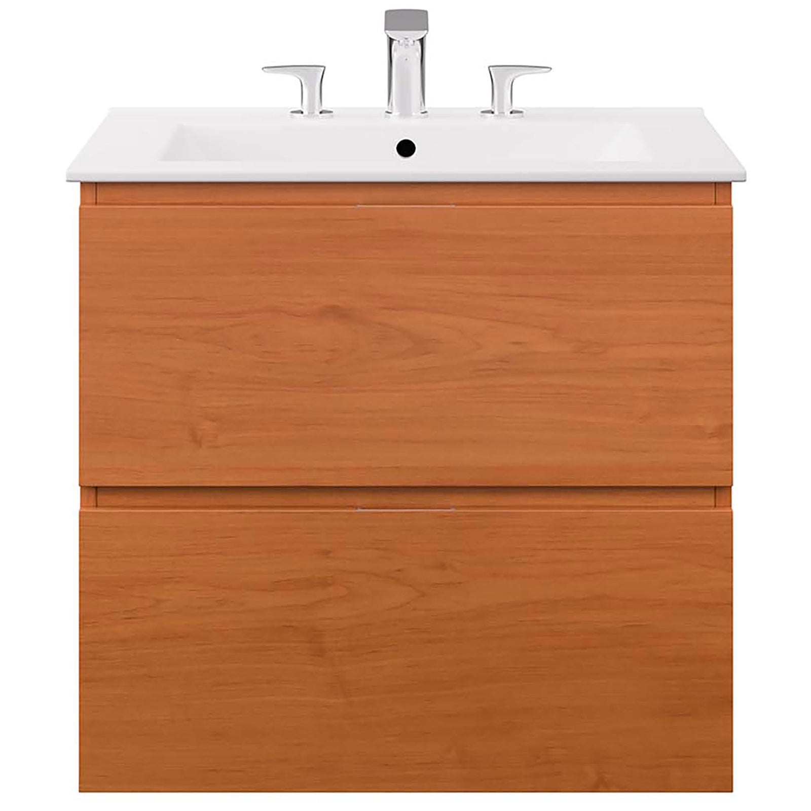 24 inch floating vanity pairs a cherry finish with a white integrated ceramic sink || EEI-5811-CHE-WHI || front_studio